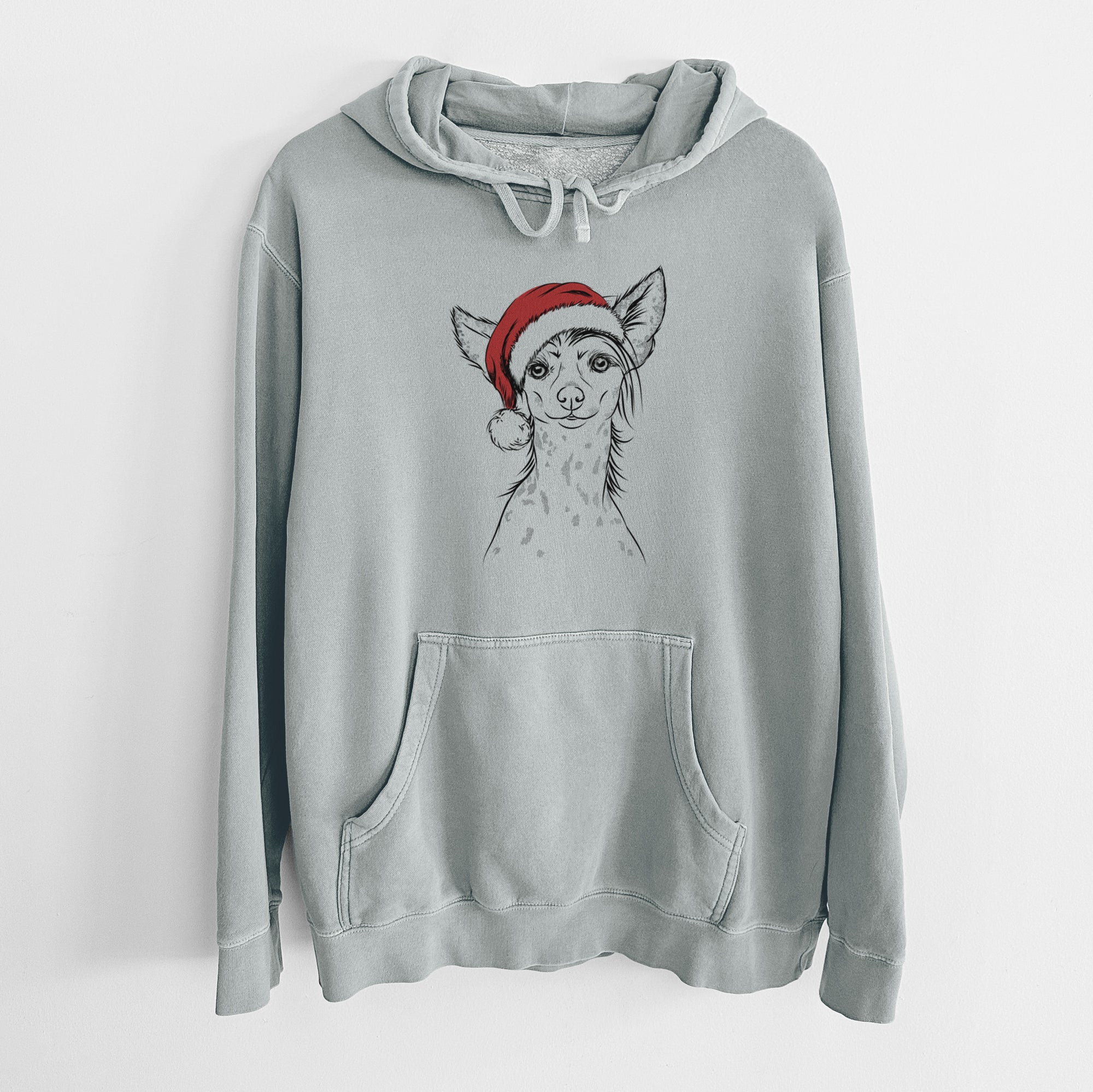 Santa Hat Hudson the Chinese Crested - Unisex Pigment Dyed Hoodie