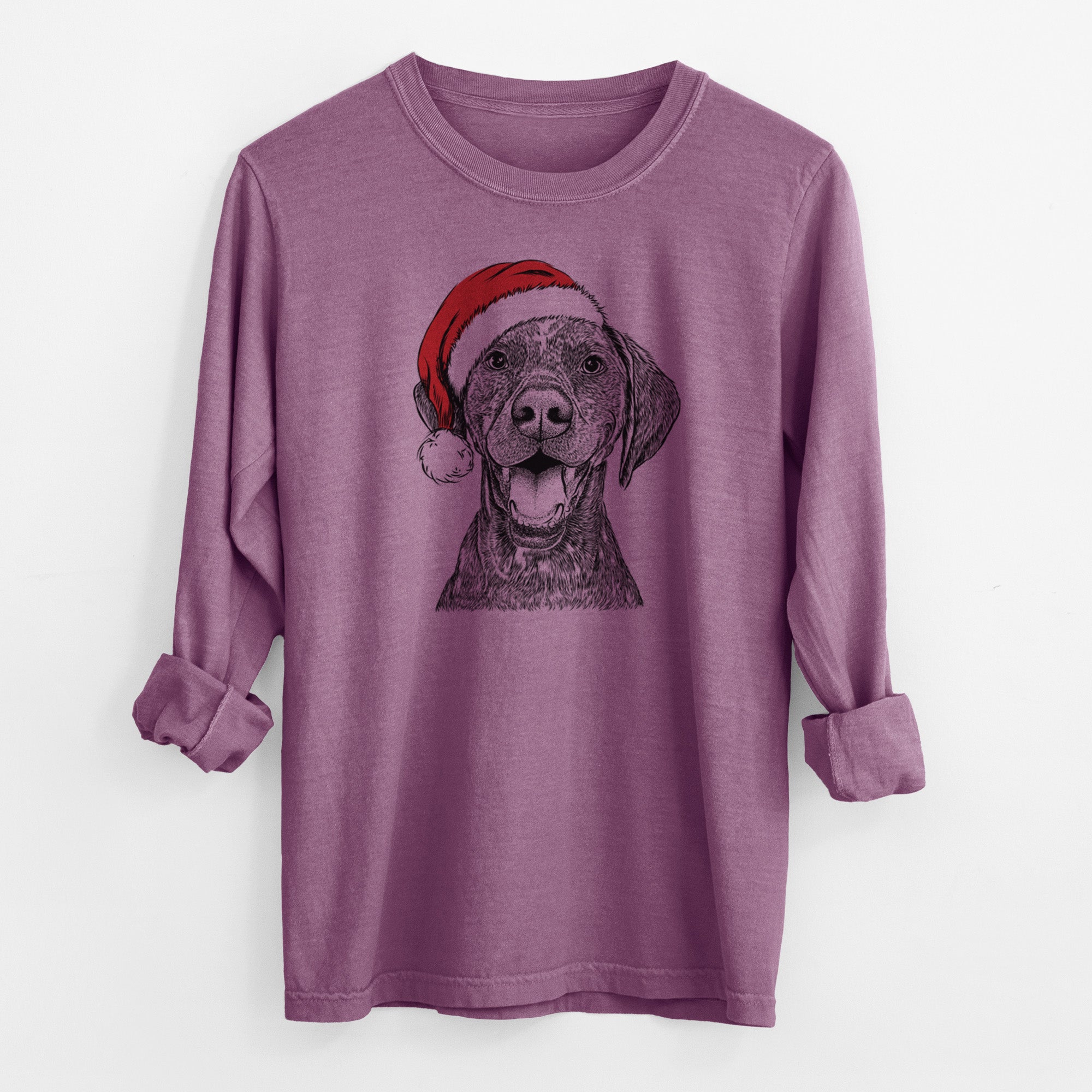 Santa Hudson the German Shorthaired Pointer - Men's Heavyweight 100% Cotton Long Sleeve