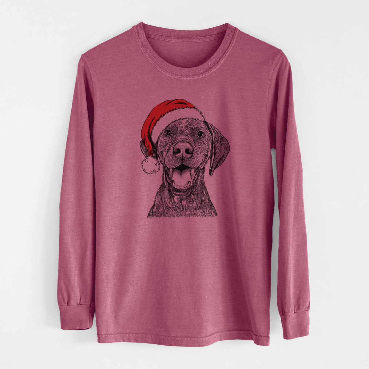 Santa Hudson the German Shorthaired Pointer - Men&#39;s Heavyweight 100% Cotton Long Sleeve