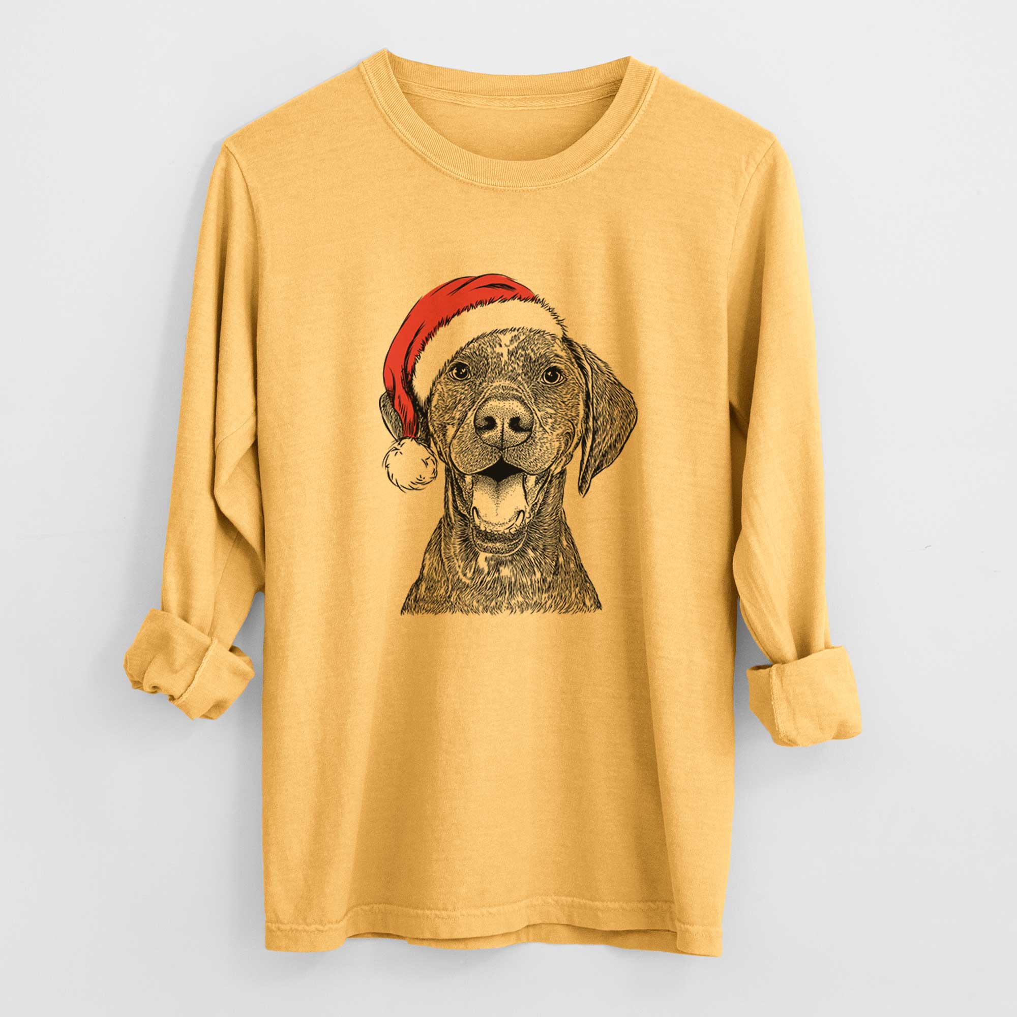 Santa Hudson the German Shorthaired Pointer - Men's Heavyweight 100% Cotton Long Sleeve