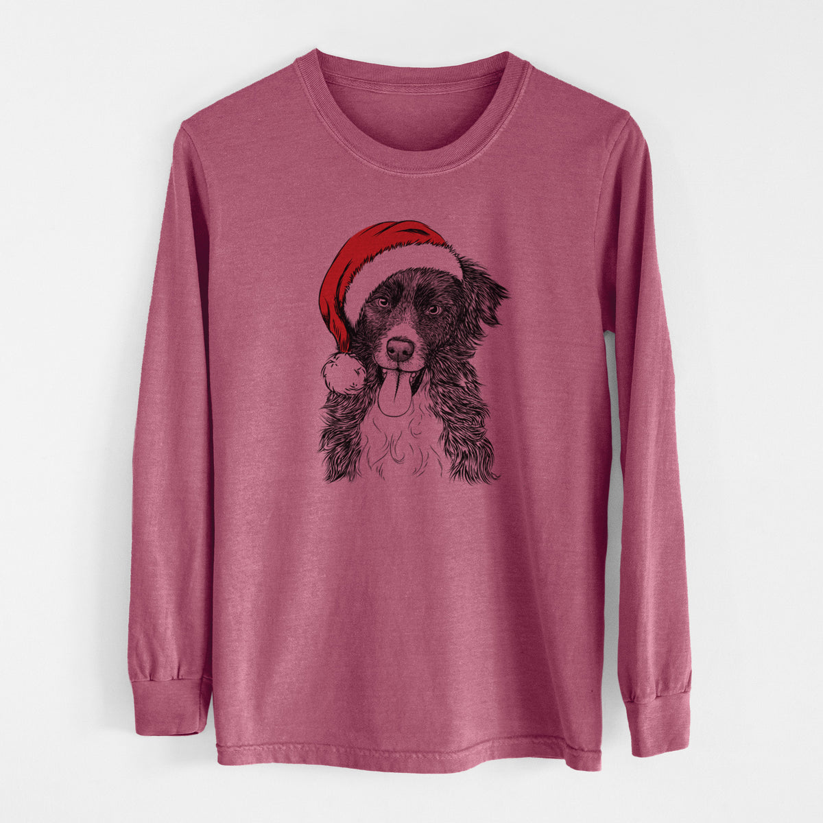 Santa Indi the Border Collie - Men&#39;s Heavyweight 100% Cotton Long Sleeve