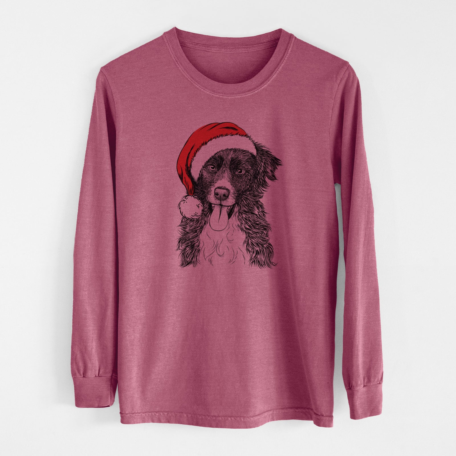 Santa Indi the Border Collie - Men's Heavyweight 100% Cotton Long Sleeve