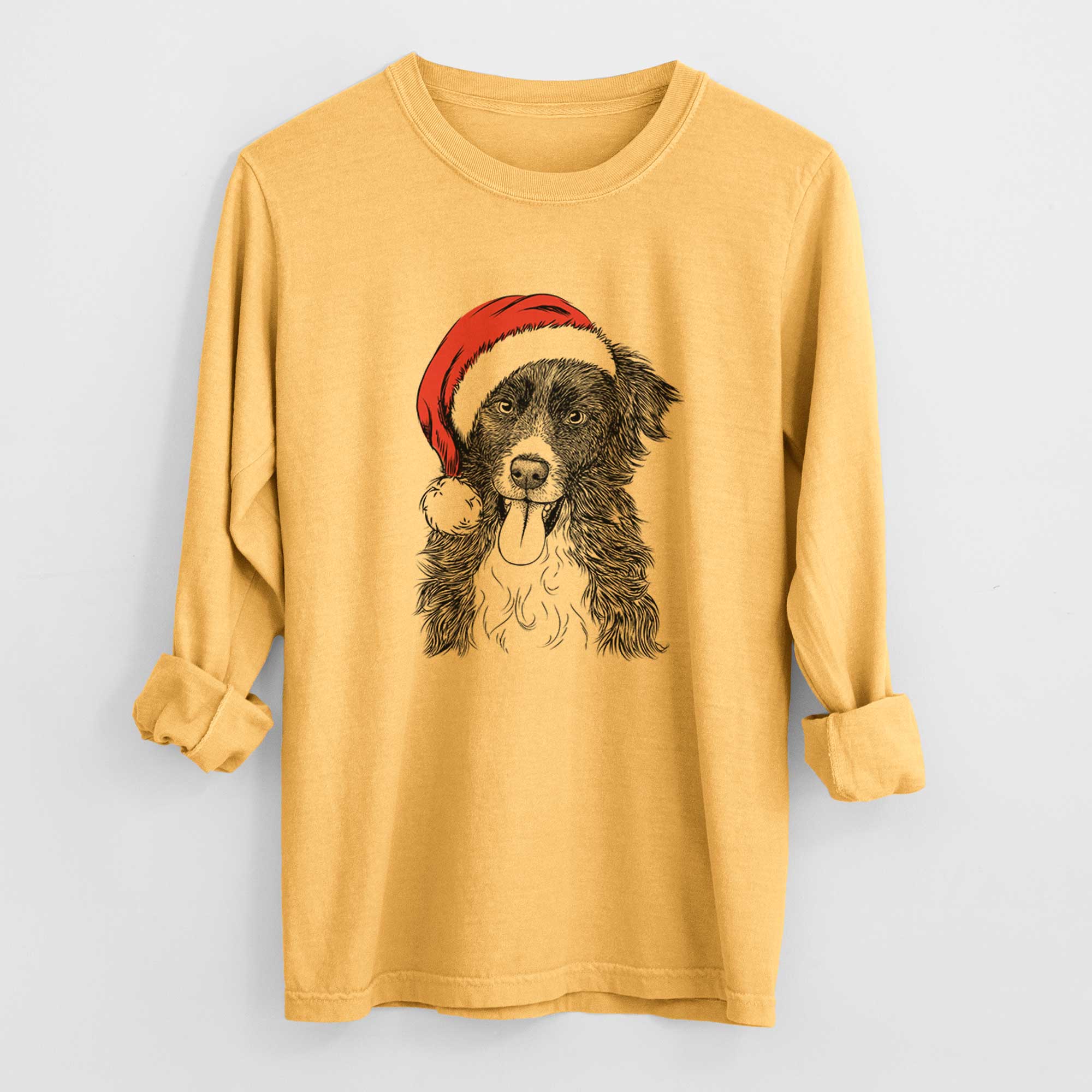 Santa Indi the Border Collie - Men's Heavyweight 100% Cotton Long Sleeve