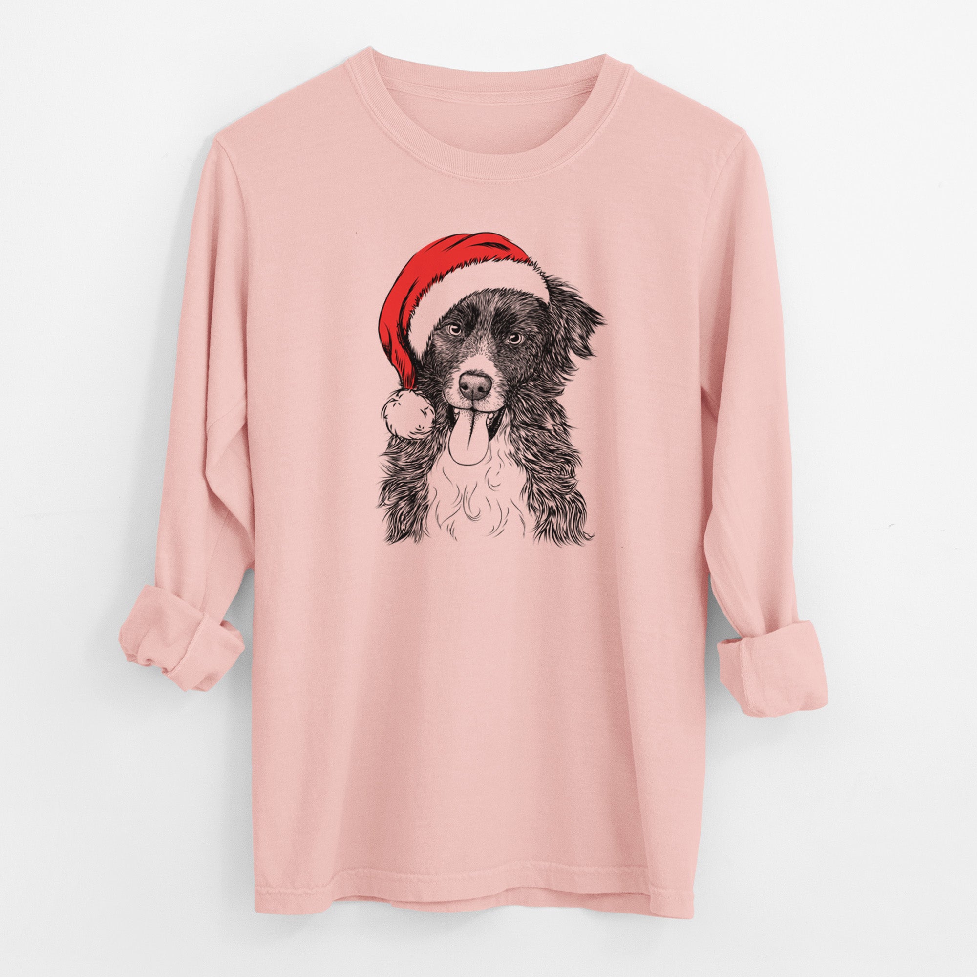 Santa Indi the Border Collie - Men's Heavyweight 100% Cotton Long Sleeve