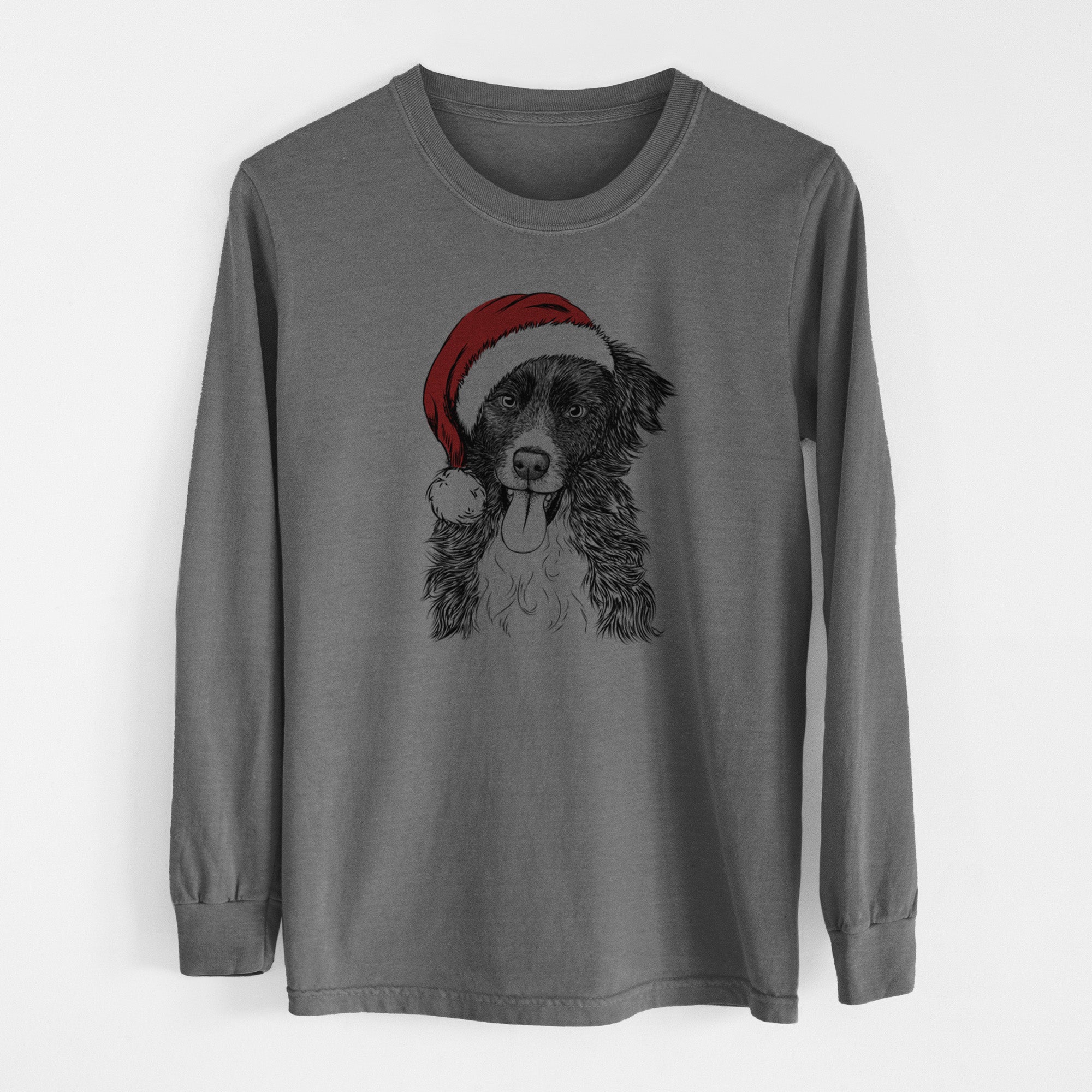 Santa Indi the Border Collie - Men's Heavyweight 100% Cotton Long Sleeve