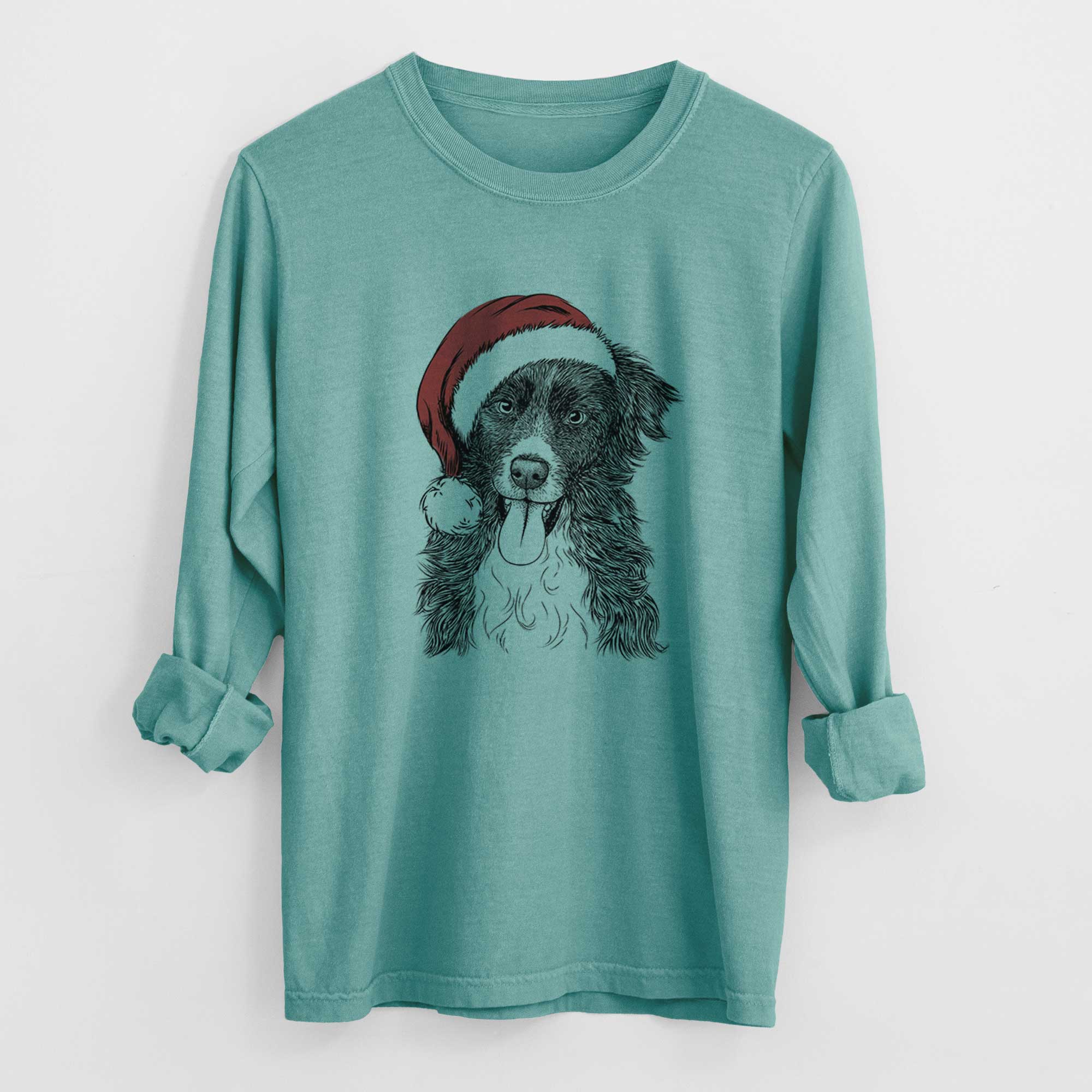 Santa Indi the Border Collie - Men's Heavyweight 100% Cotton Long Sleeve