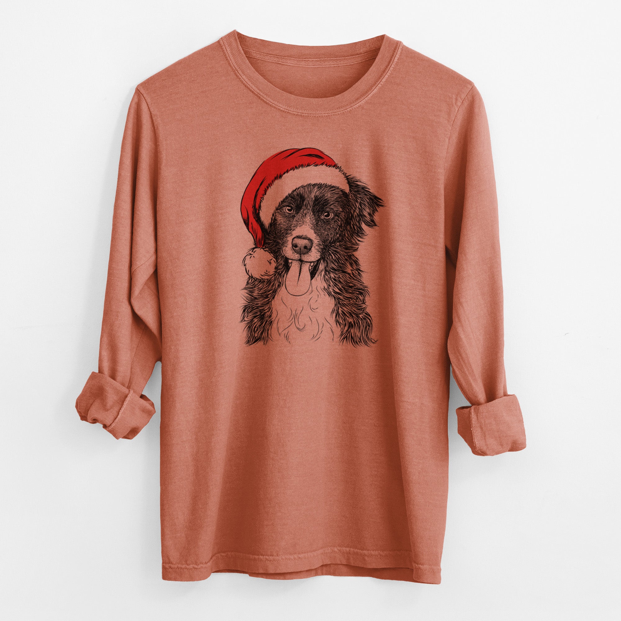 Santa Indi the Border Collie - Men's Heavyweight 100% Cotton Long Sleeve