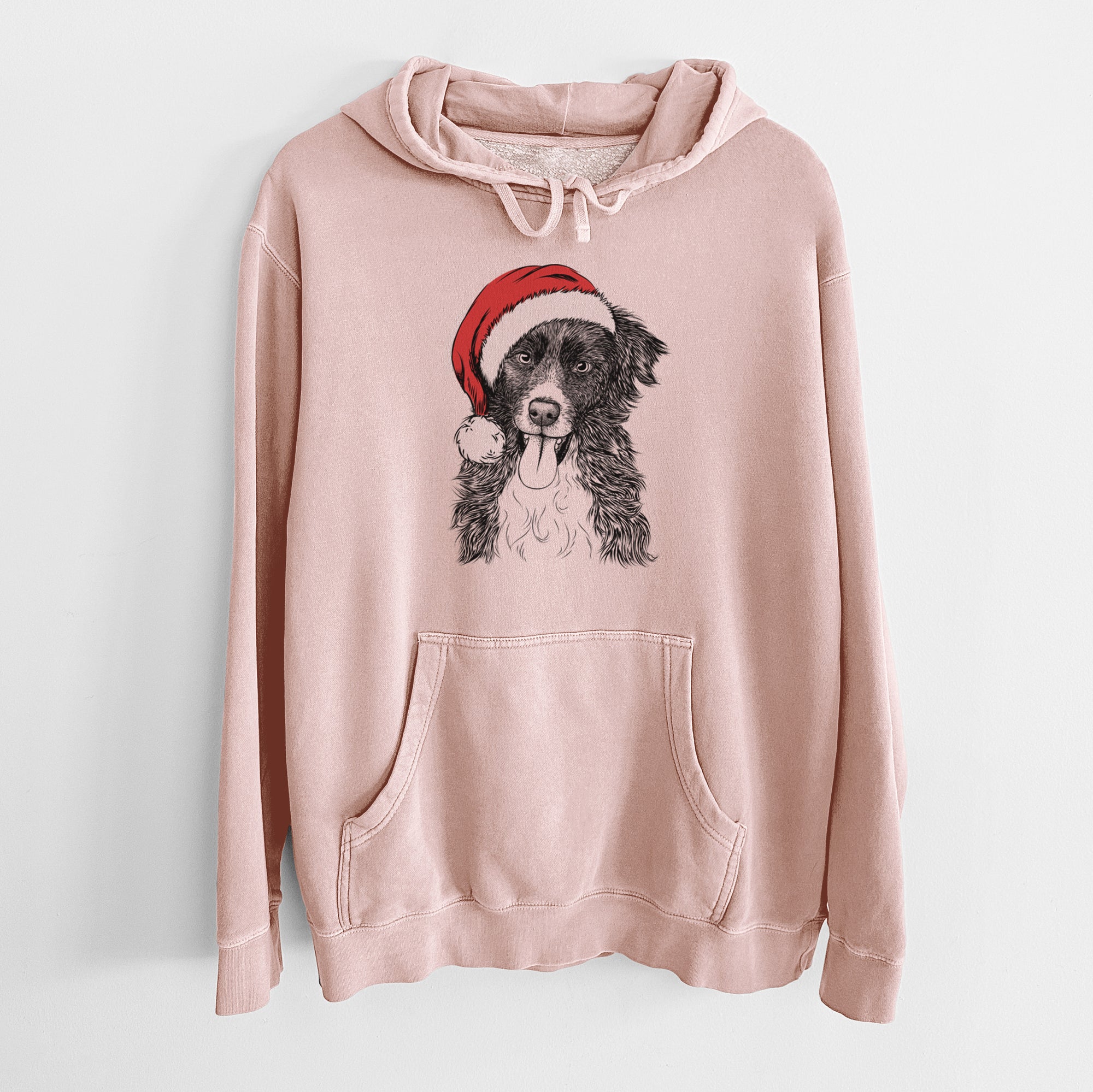 Santa Hat Indi the Border Collie - Unisex Pigment Dyed Hoodie