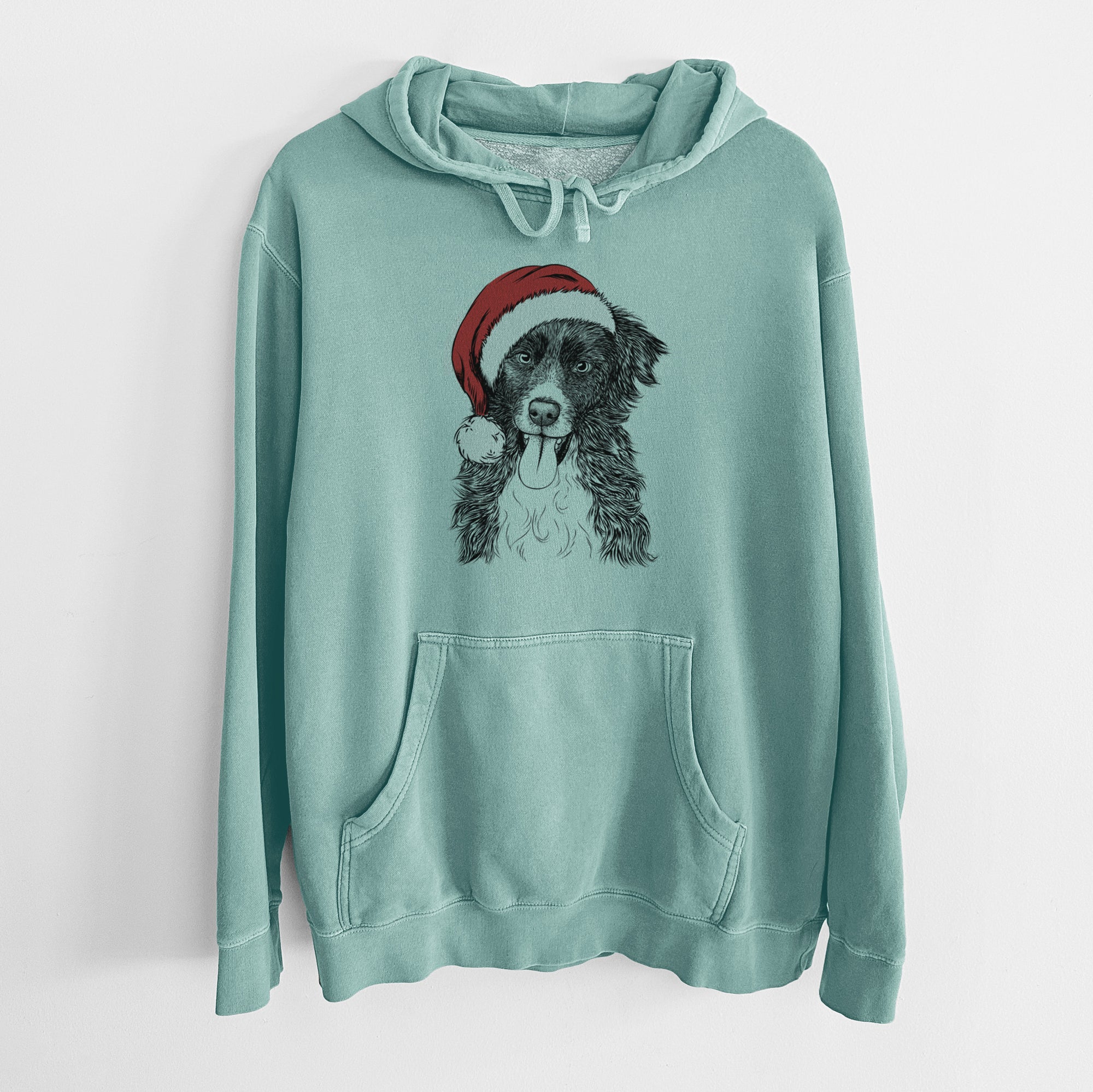 Santa Hat Indi the Border Collie - Unisex Pigment Dyed Hoodie