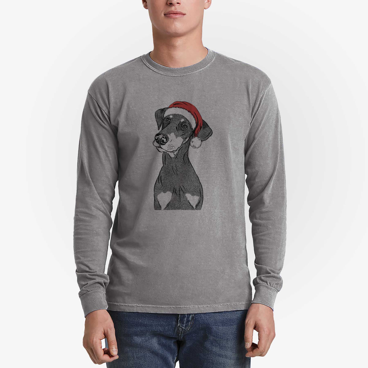 Santa Iroh the Doberman Pinscher - Men's Heavyweight 100% Cotton Long Sleeve