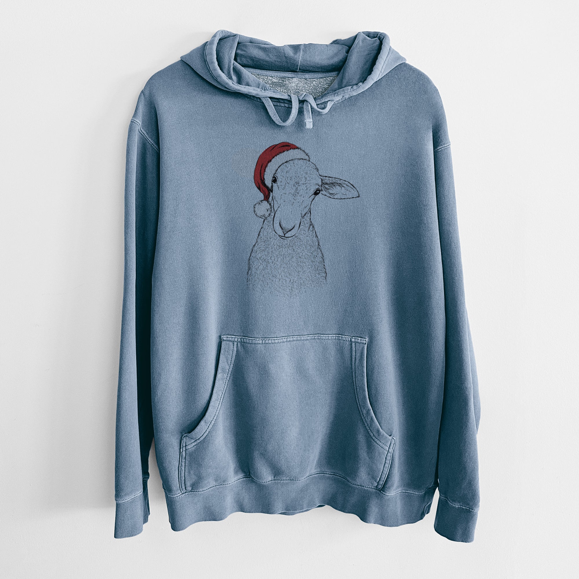 Santa Hat Ivy the Lamb - Unisex Pigment Dyed Hoodie