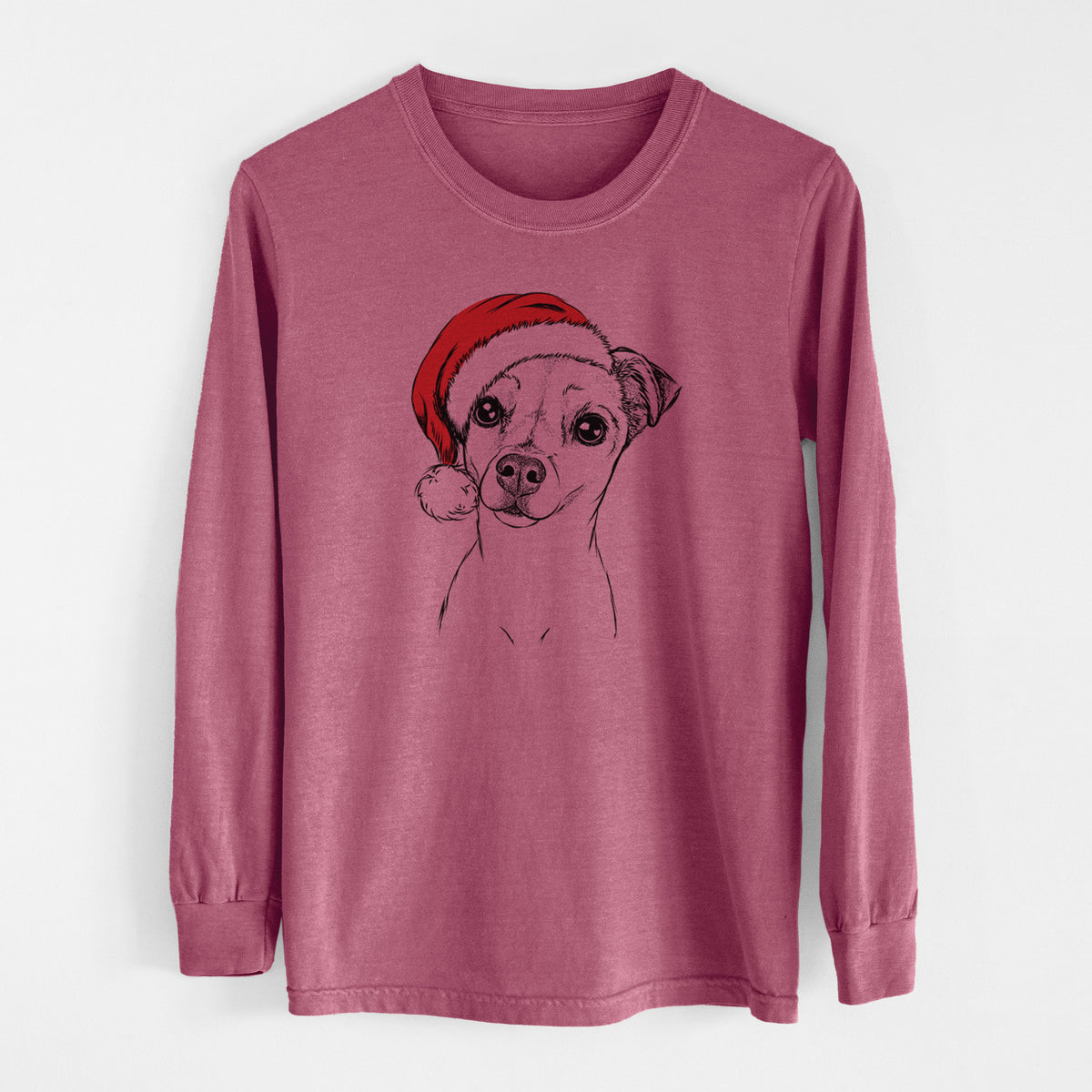 Santa Izzy the Chiweenie - Men&#39;s Heavyweight 100% Cotton Long Sleeve