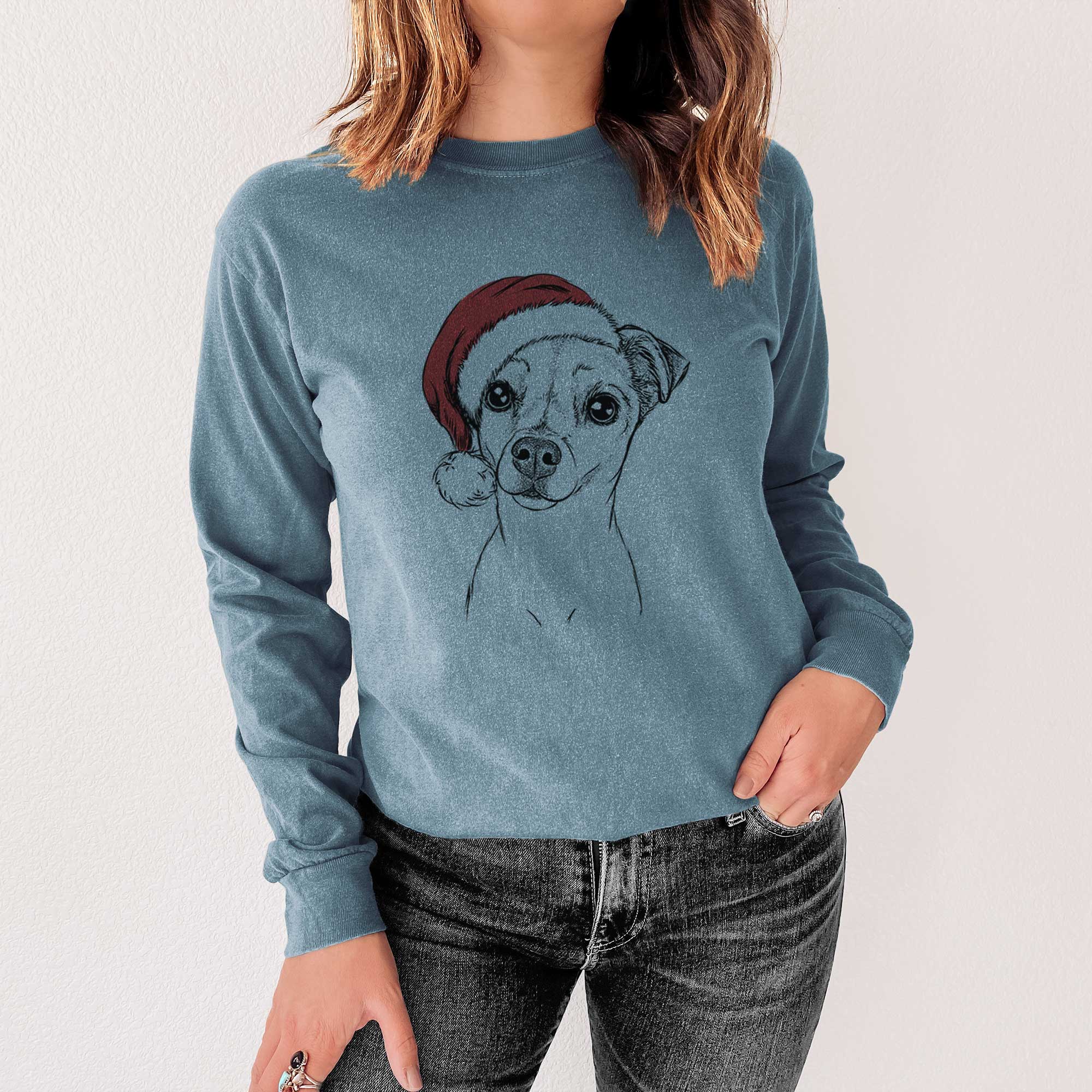 Santa Izzy the Chiweenie - Men's Heavyweight 100% Cotton Long Sleeve