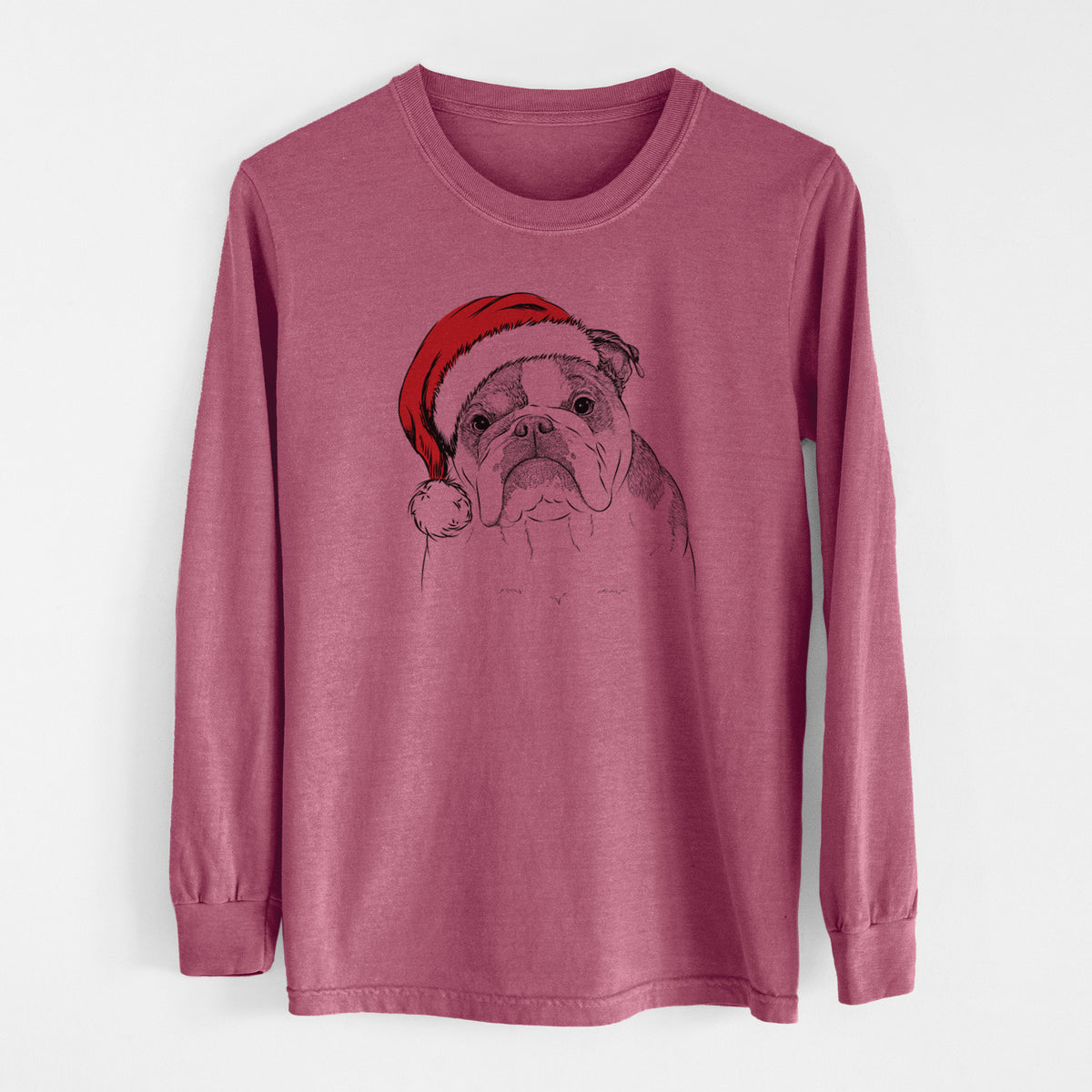 Santa Jack the English Bulldog - Men's Heavyweight 100% Cotton Long Sleeve