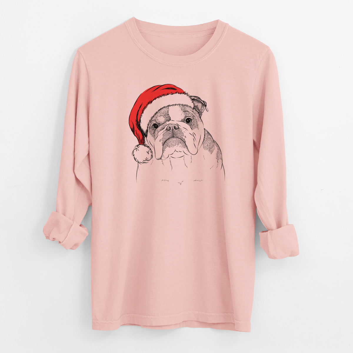 Santa Jack the English Bulldog - Men's Heavyweight 100% Cotton Long Sleeve