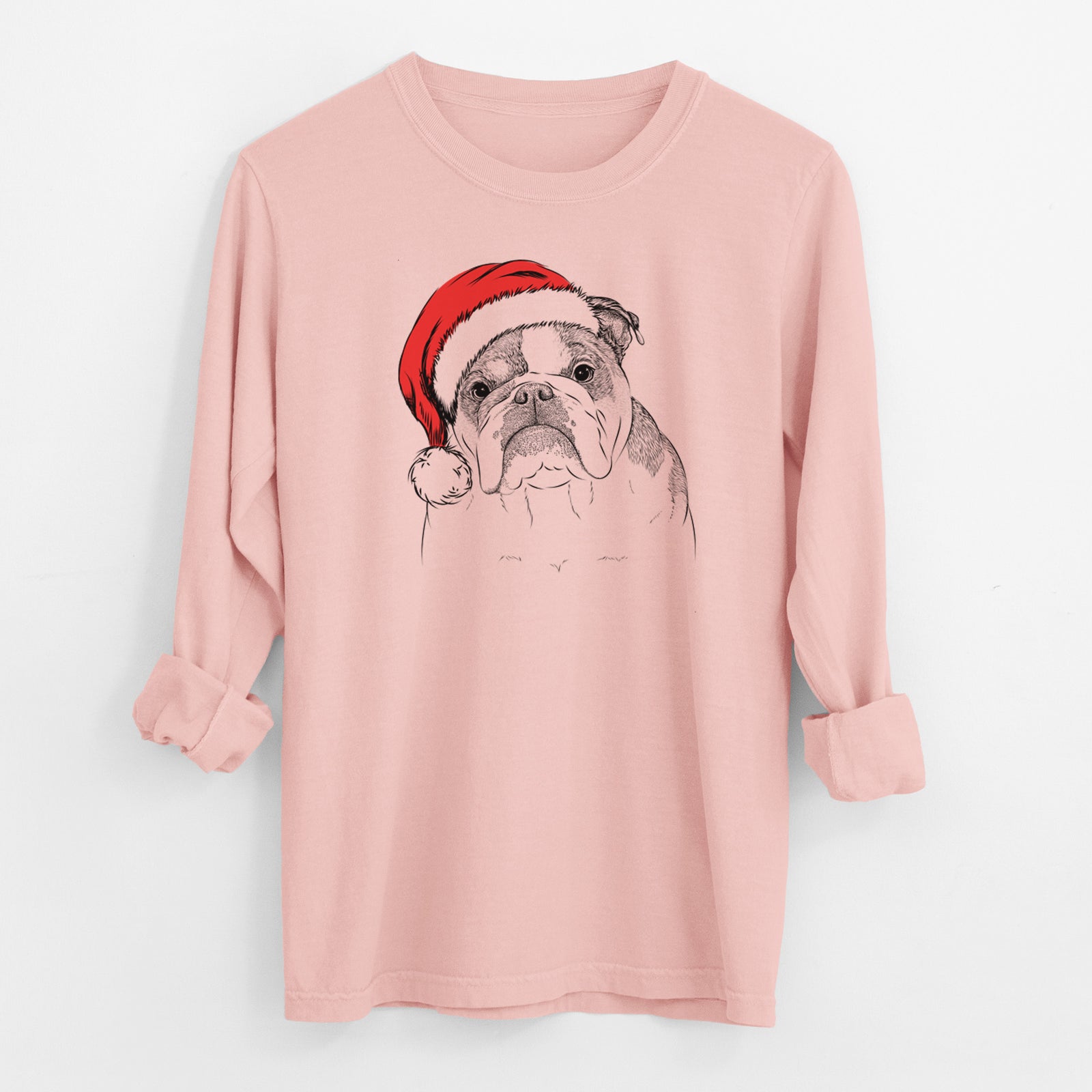 Santa Jack the English Bulldog - Men's Heavyweight 100% Cotton Long Sleeve
