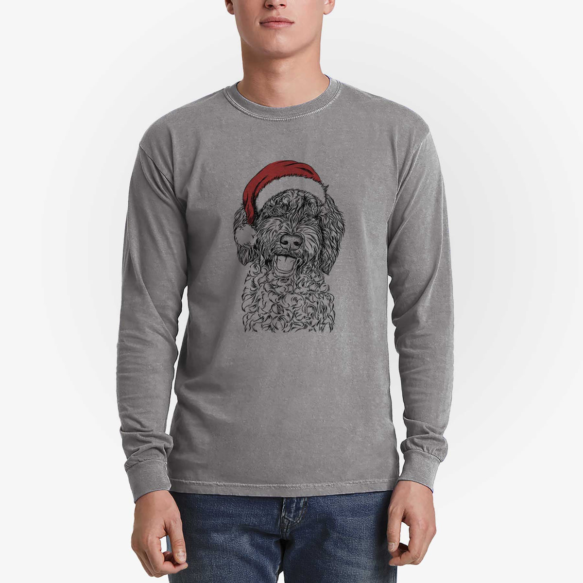 Santa Jack the Chocolate Labradoodle - Men's Heavyweight 100% Cotton Long Sleeve