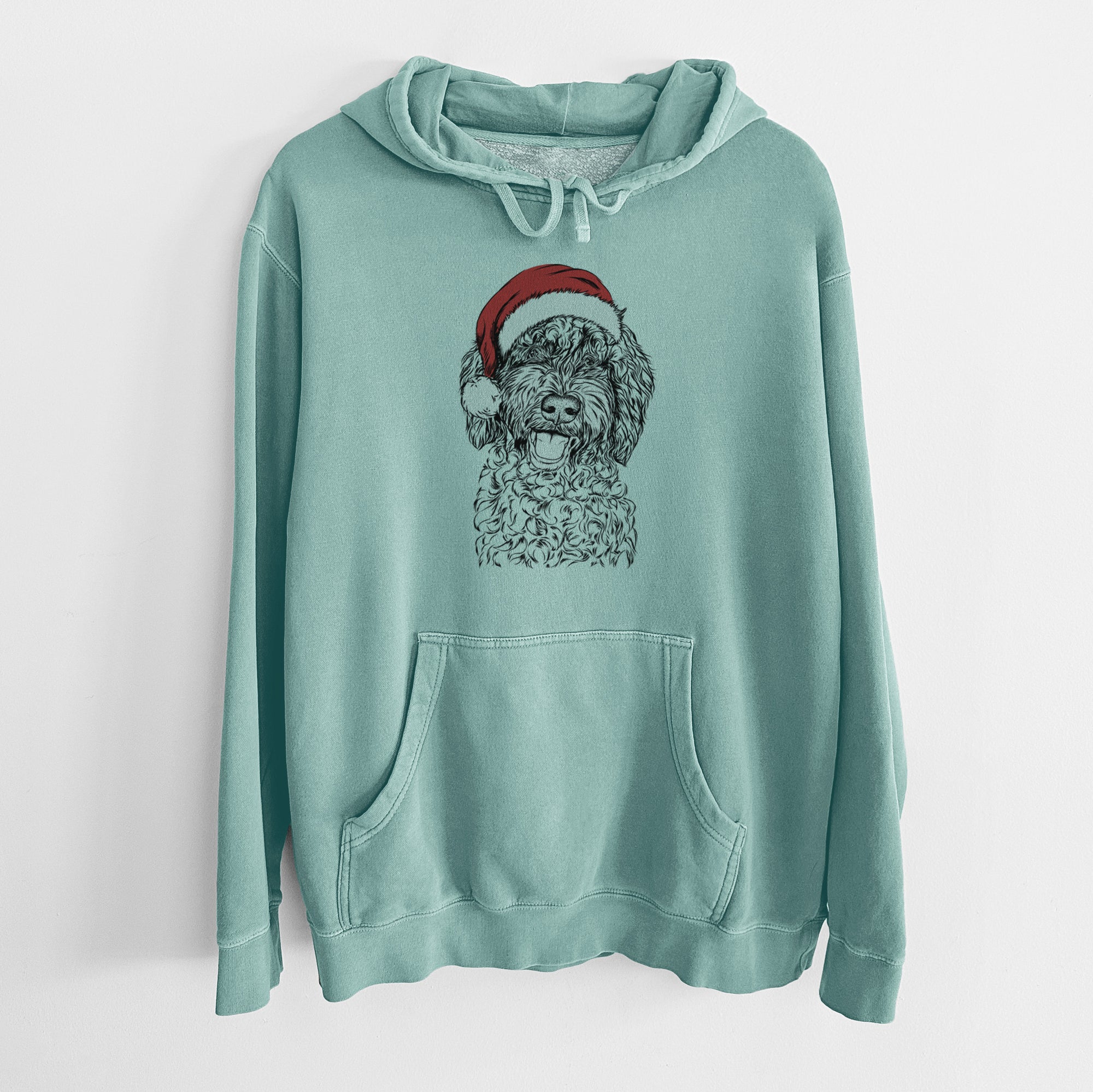 Santa Hat Jack the Chocolate Labradoodle - Unisex Pigment Dyed Hoodie