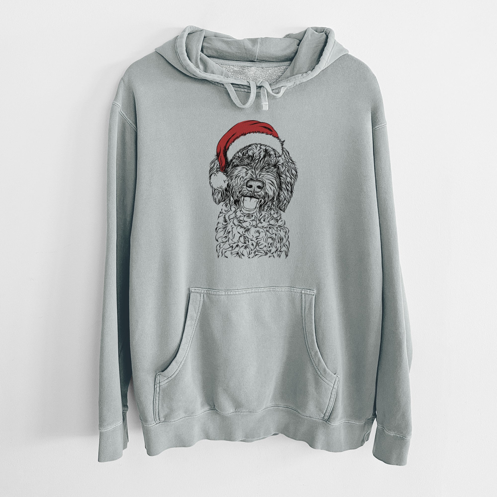 Santa Hat Jack the Chocolate Labradoodle - Unisex Pigment Dyed Hoodie