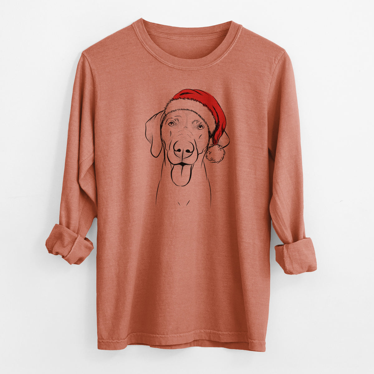 Santa Jackson the Weimaraner - Men's Heavyweight 100% Cotton Long Sleeve