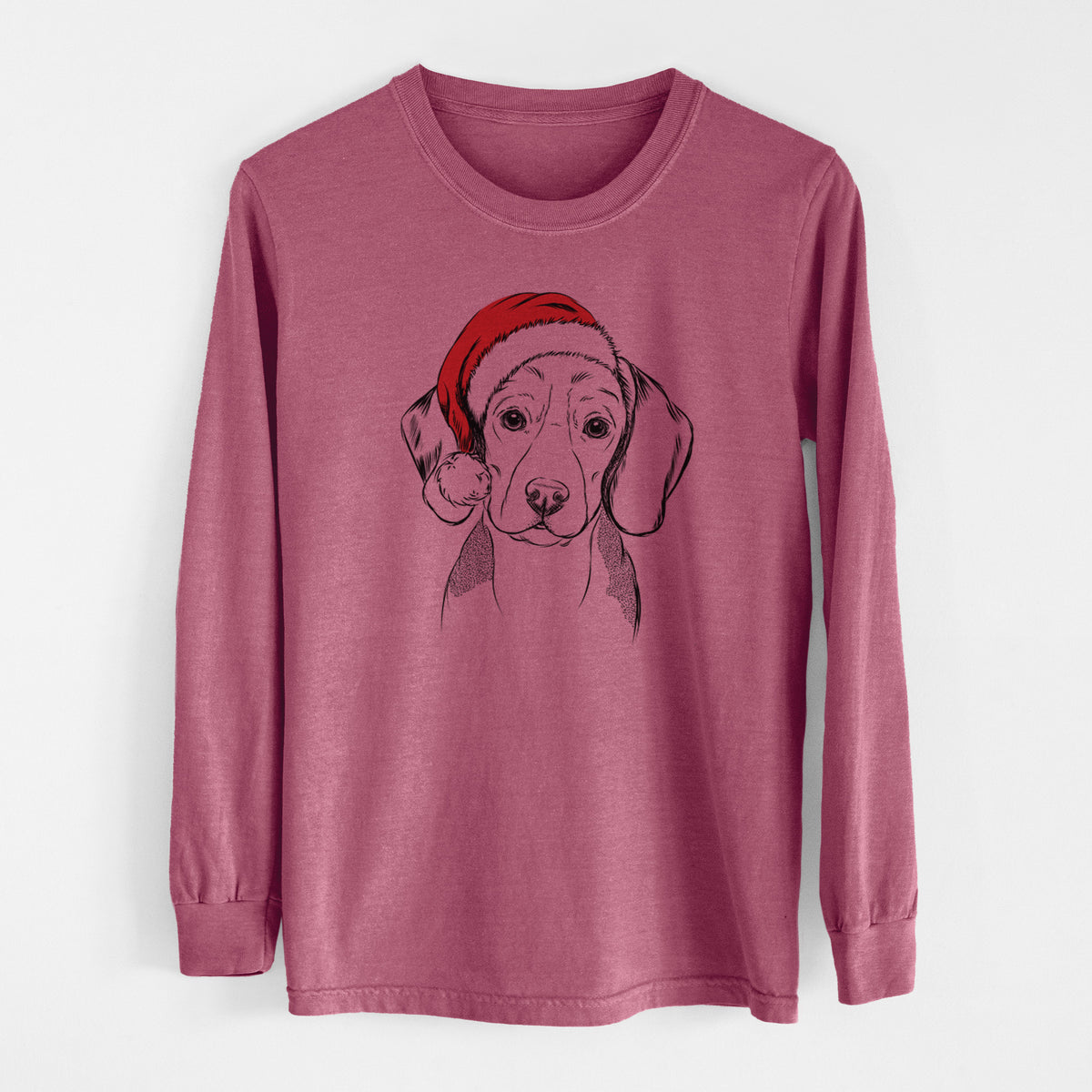 Santa Jake the Beagle - Men&#39;s Heavyweight 100% Cotton Long Sleeve