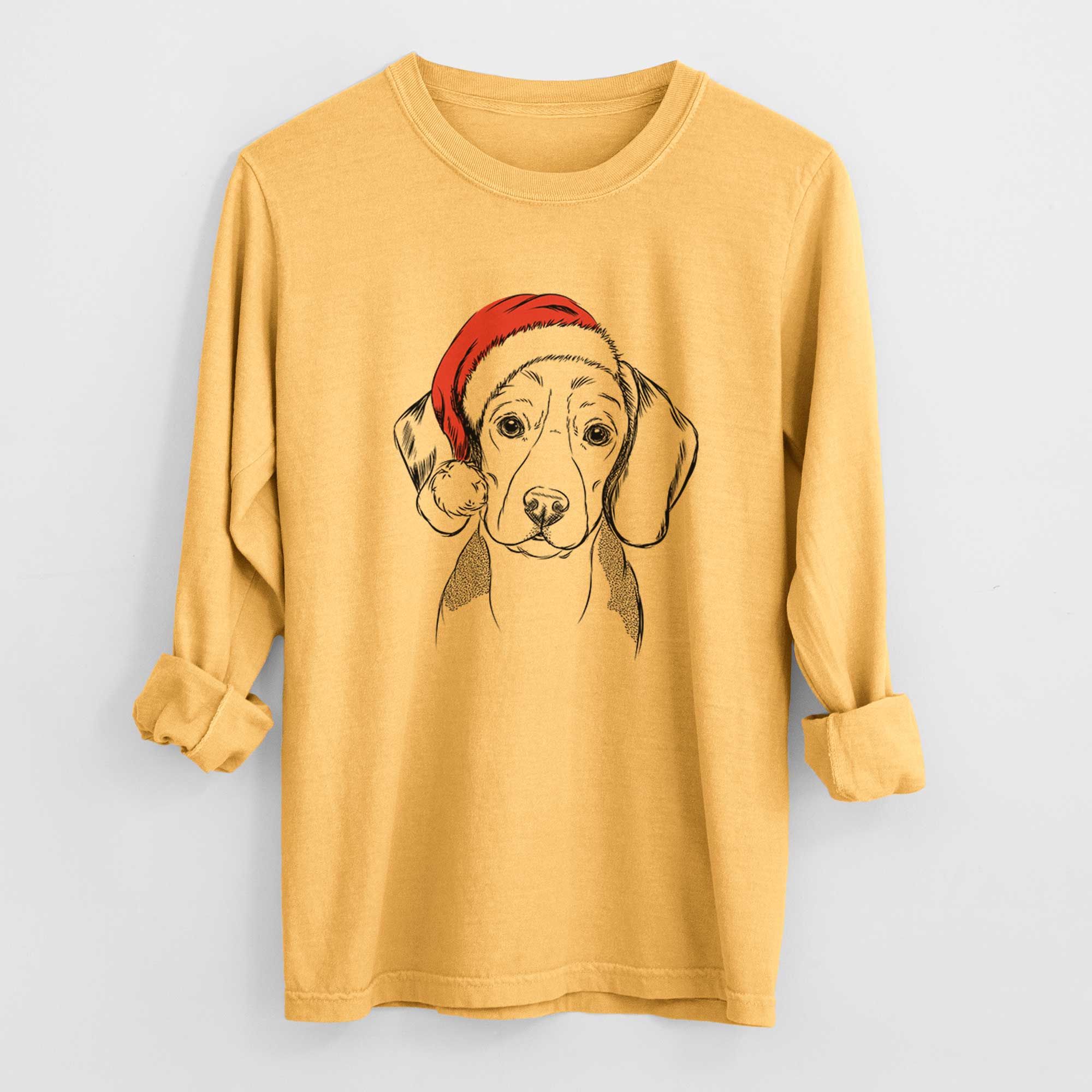 Santa Jake the Beagle - Men's Heavyweight 100% Cotton Long Sleeve