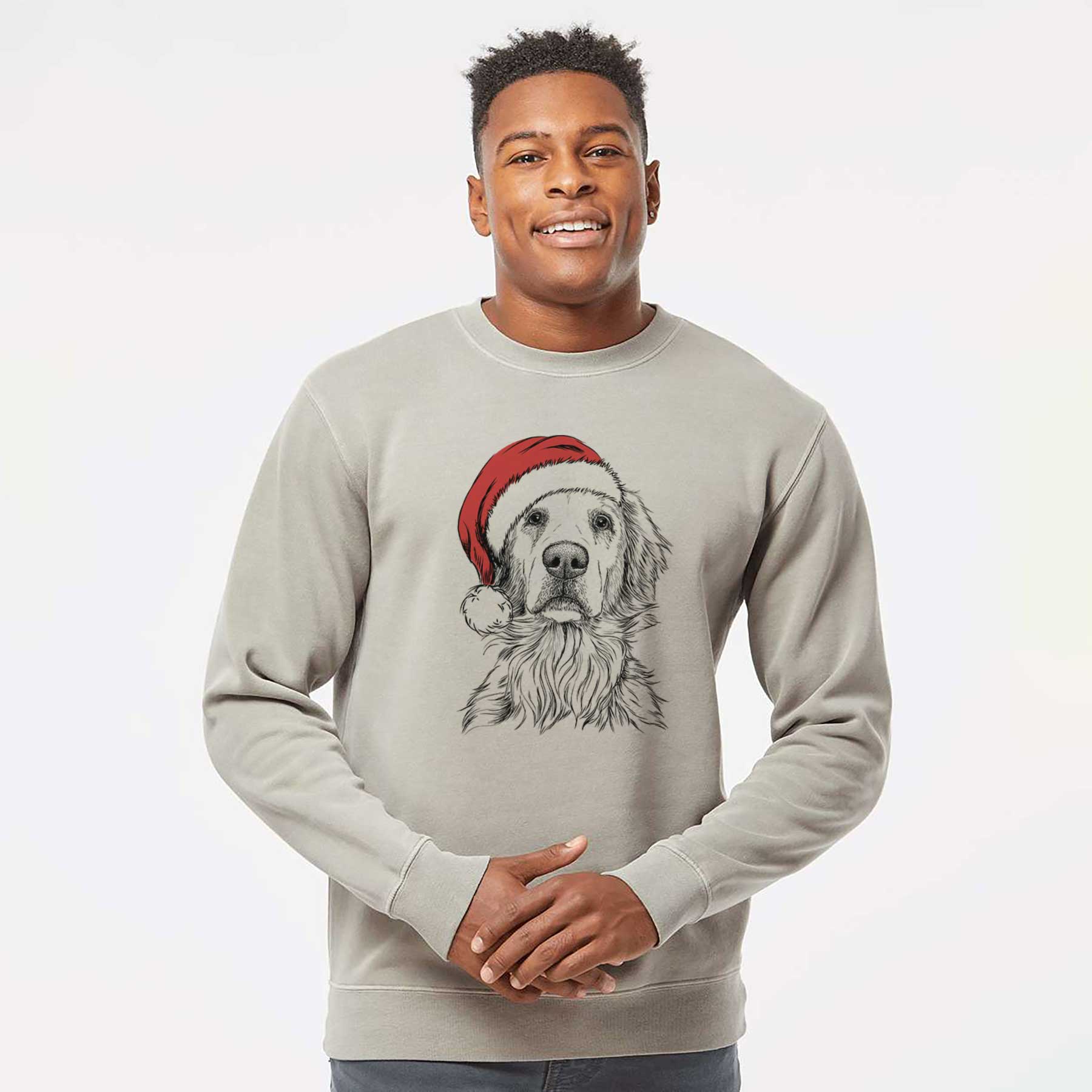 Santa Jake aroni the Golden Retriever - Unisex Pigment Dyed Crew Sweatshirt