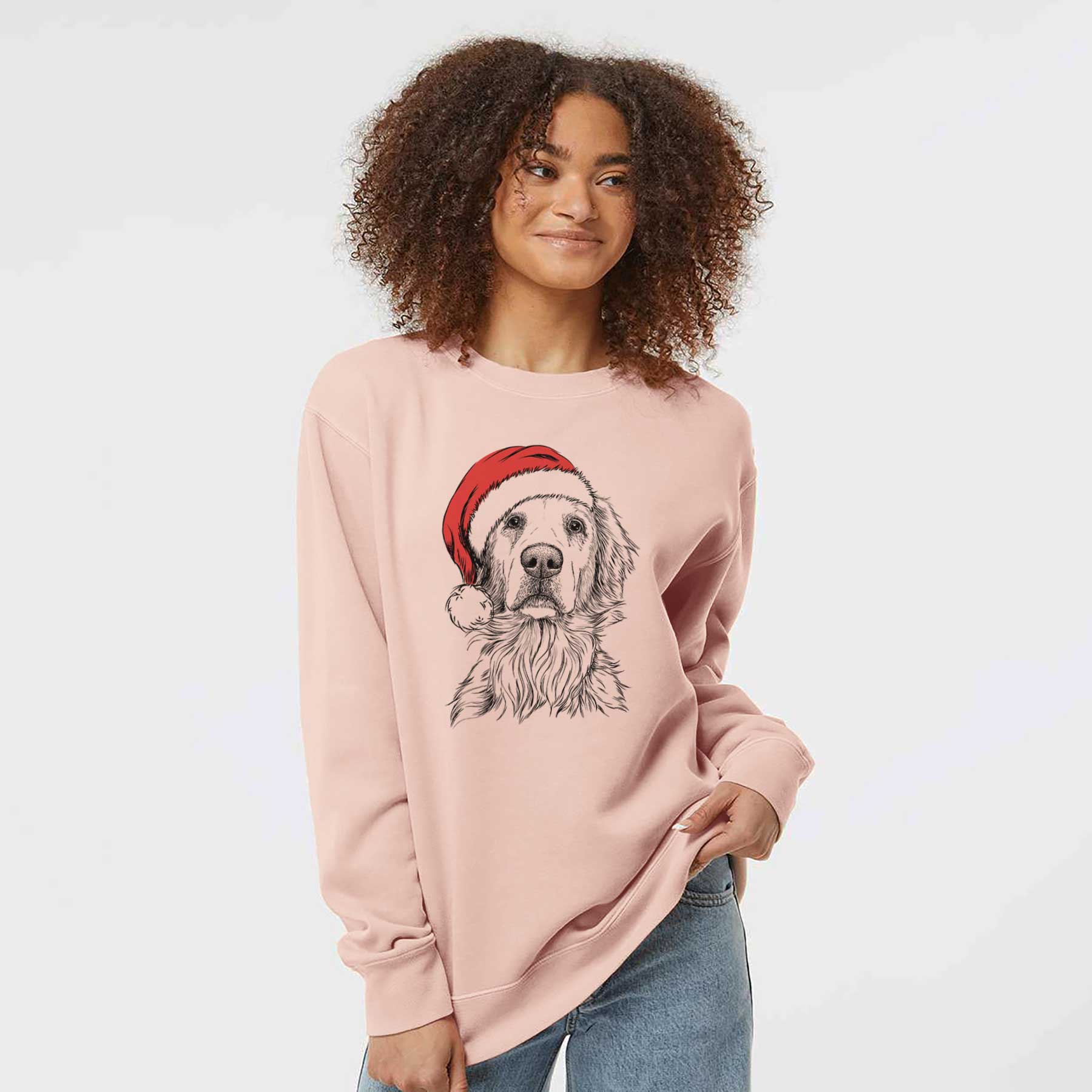 Santa Jake aroni the Golden Retriever - Unisex Pigment Dyed Crew Sweatshirt