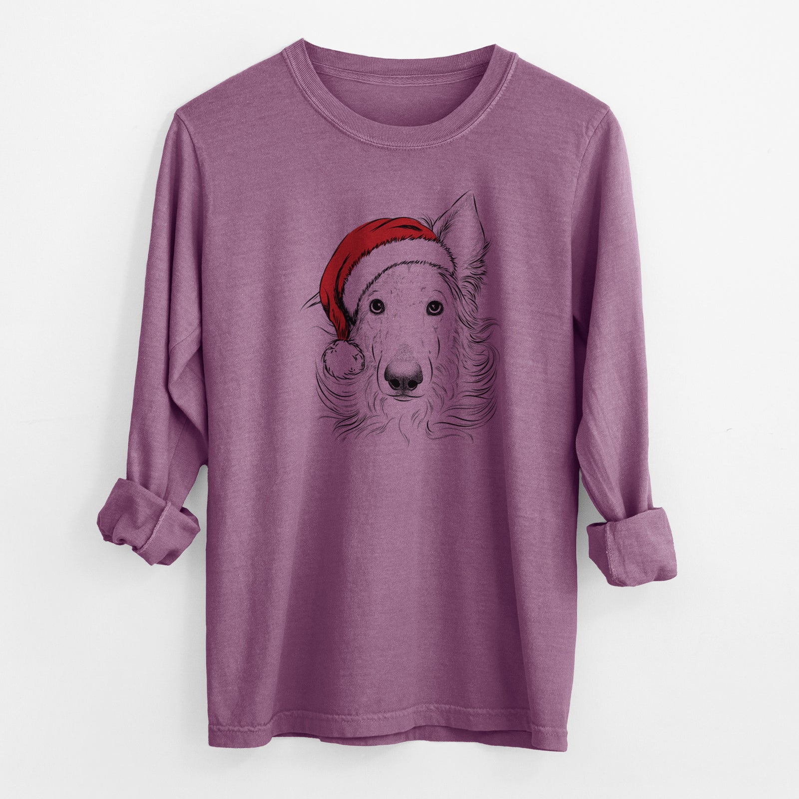 Santa Jasha the Borzoi - Men's Heavyweight 100% Cotton Long Sleeve