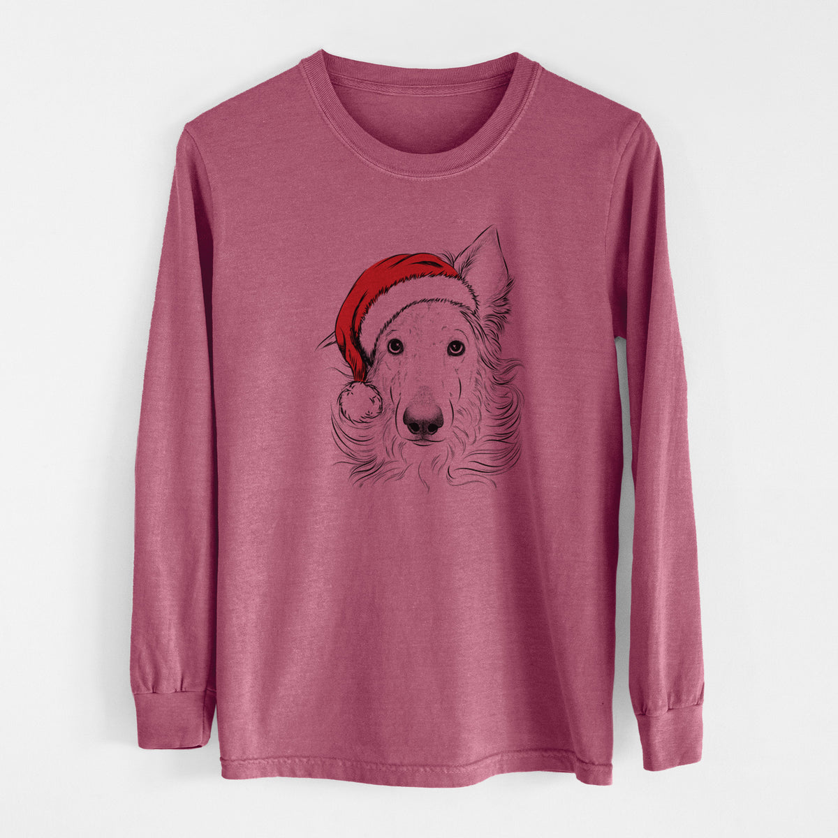 Santa Jasha the Borzoi - Men's Heavyweight 100% Cotton Long Sleeve
