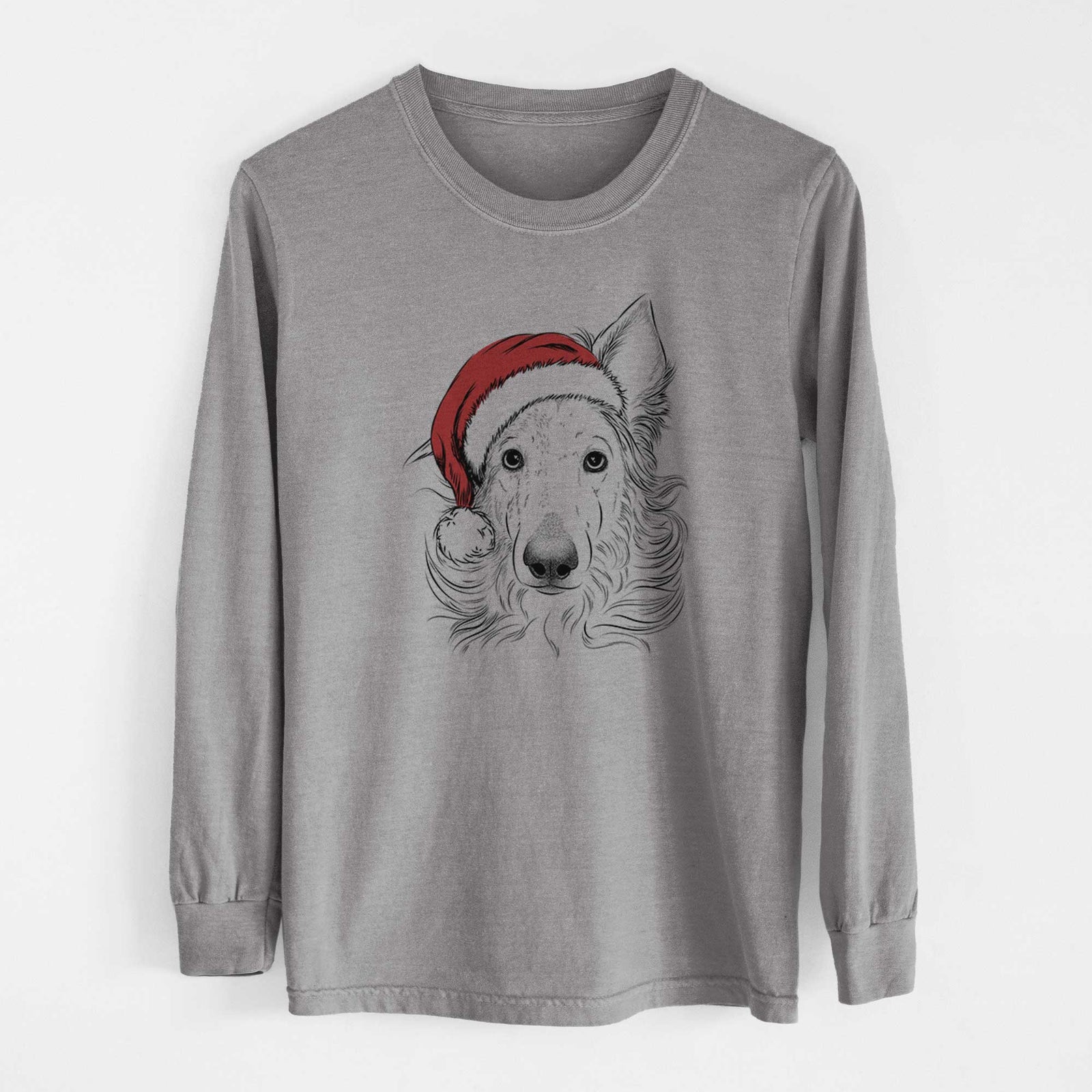 Santa Jasha the Borzoi - Men's Heavyweight 100% Cotton Long Sleeve