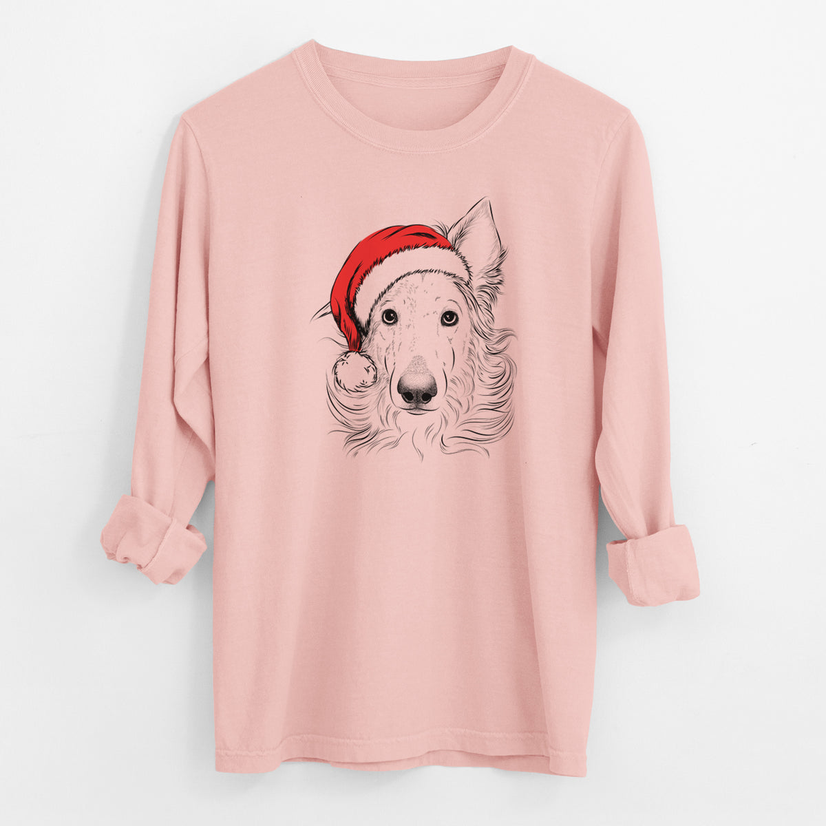 Santa Jasha the Borzoi - Men's Heavyweight 100% Cotton Long Sleeve