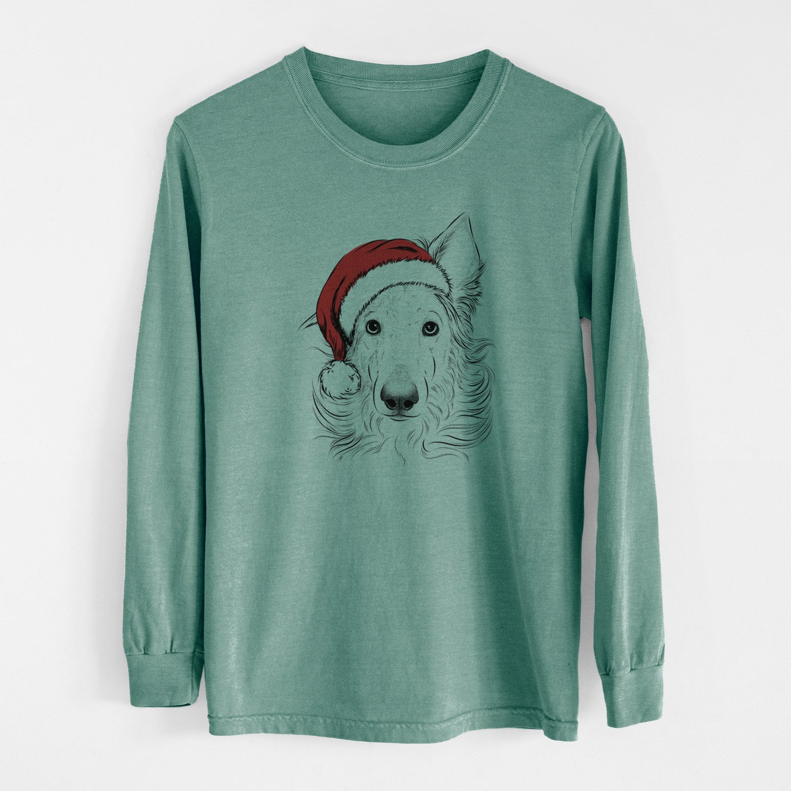 Santa Jasha the Borzoi - Men's Heavyweight 100% Cotton Long Sleeve