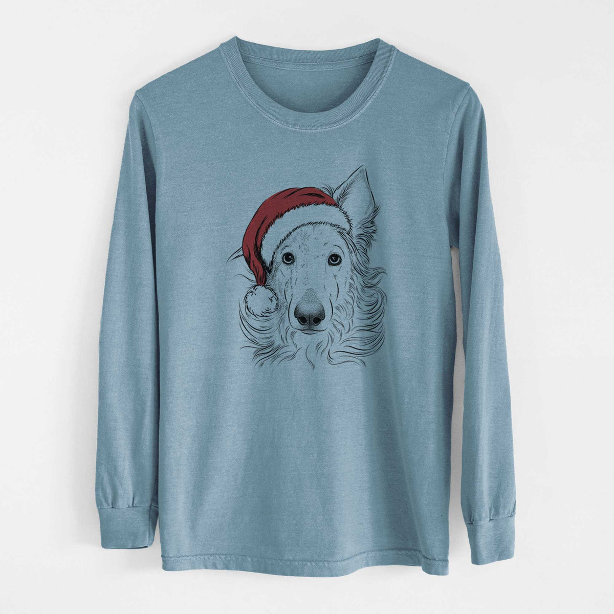 Santa Jasha the Borzoi - Men's Heavyweight 100% Cotton Long Sleeve