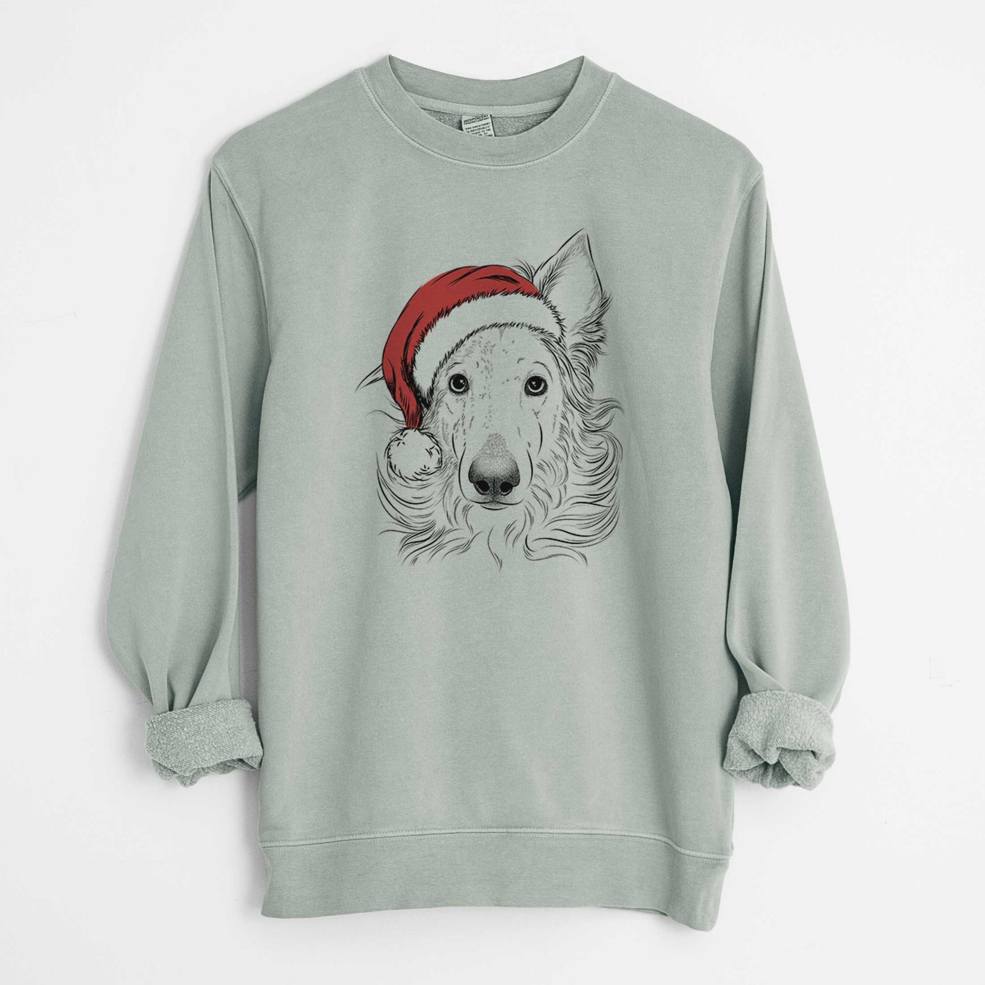 Santa Jasha the Borzoi - Unisex Pigment Dyed Crew Sweatshirt