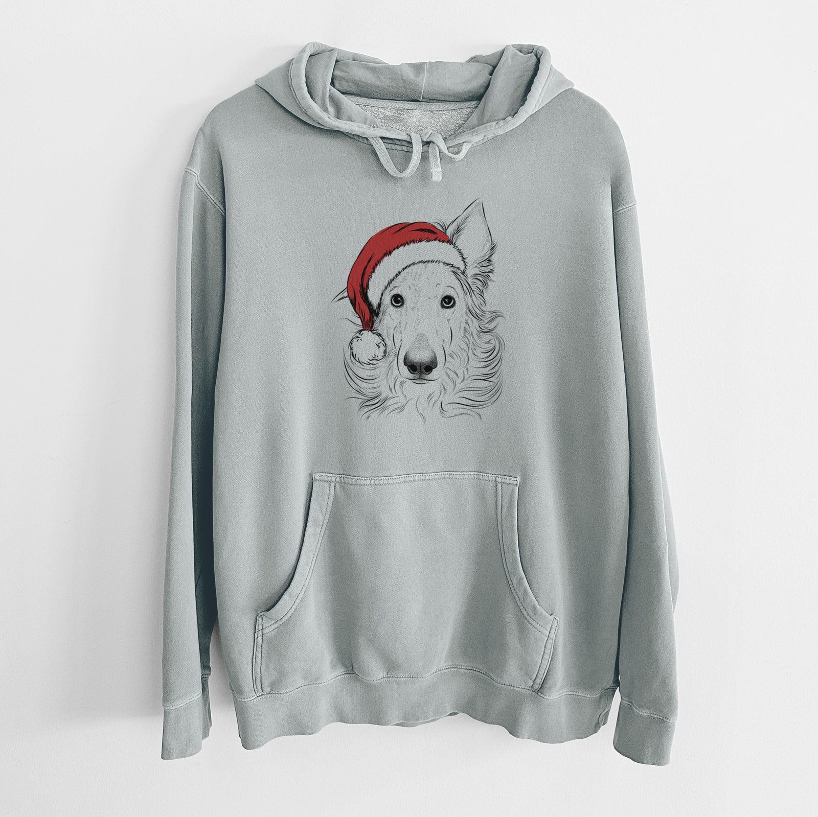 Santa Hat Jasha the Borzoi - Unisex Pigment Dyed Hoodie