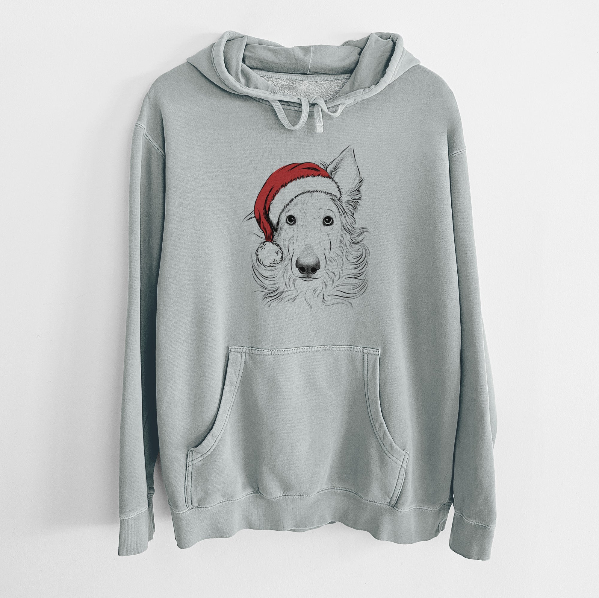 Santa Hat Jasha the Borzoi - Unisex Pigment Dyed Hoodie