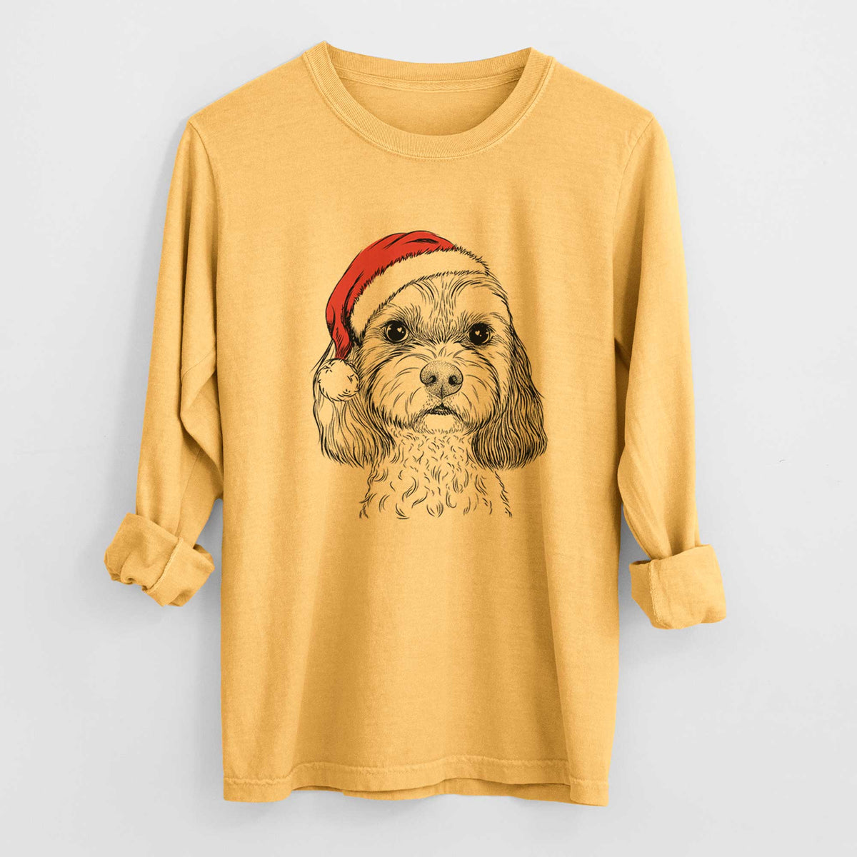 Santa Jasper Diggins the Cavapoo - Men's Heavyweight 100% Cotton Long Sleeve