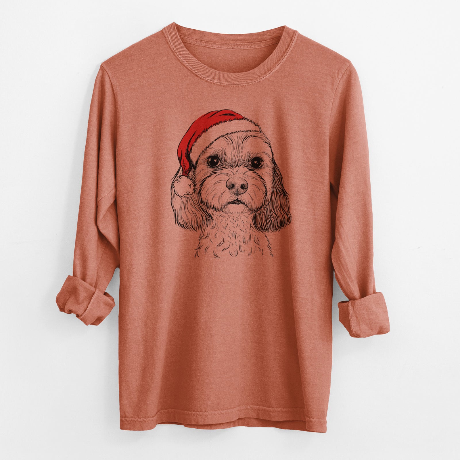 Santa Jasper Diggins the Cavapoo - Men's Heavyweight 100% Cotton Long Sleeve