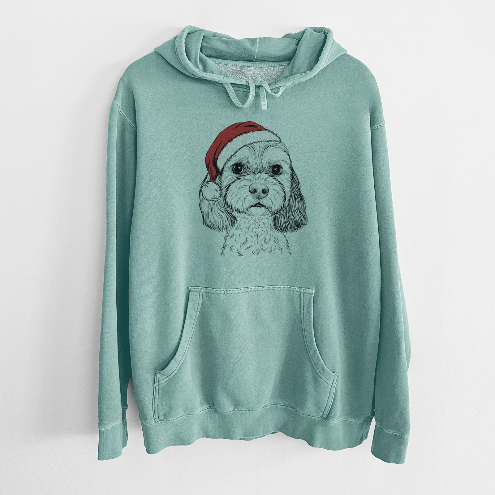 Santa Hat Jasper Diggins the Cavapoo - Unisex Pigment Dyed Hoodie