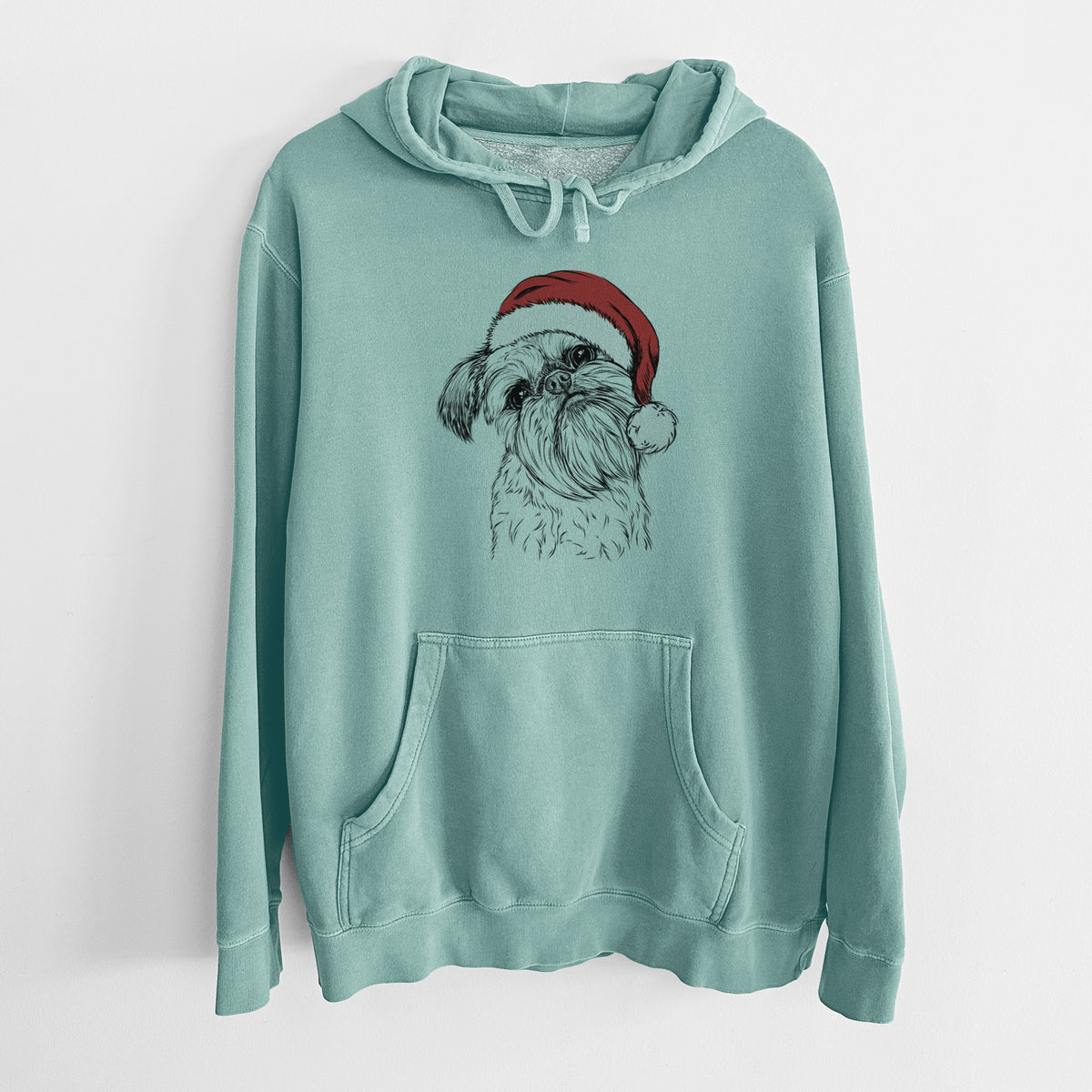 Santa Hat Jasper Joe the Brussels Griffon - Unisex Pigment Dyed Hoodie