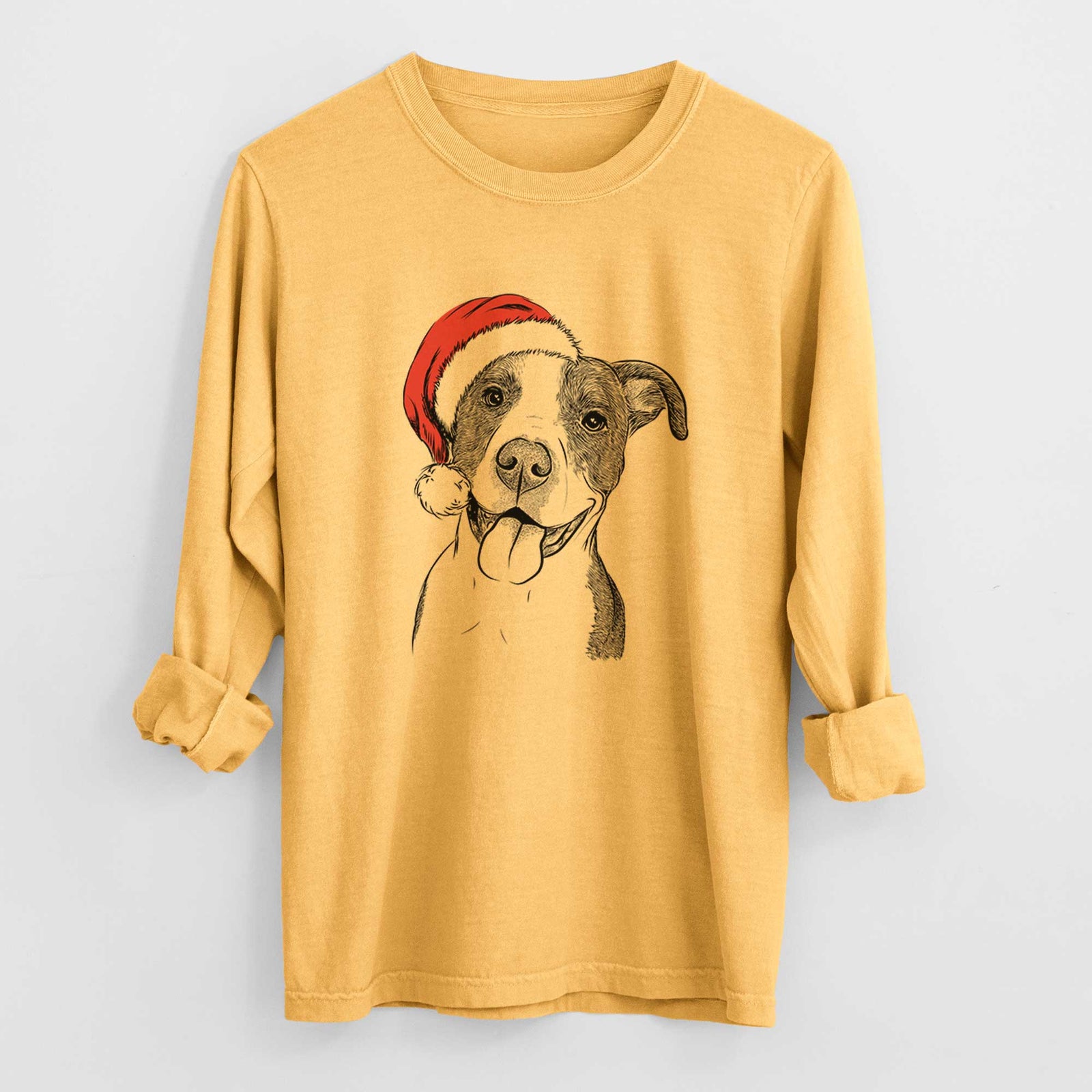 Santa Jax the American Pitbull Terrier Mix - Men's Heavyweight 100% Cotton Long Sleeve