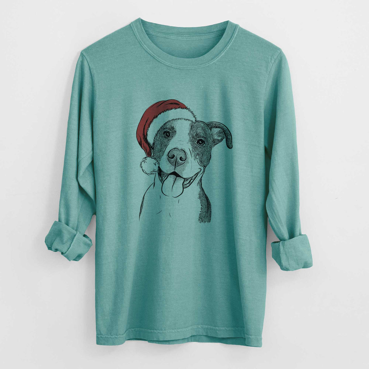 Santa Jax the American Pitbull Terrier Mix - Men's Heavyweight 100% Cotton Long Sleeve