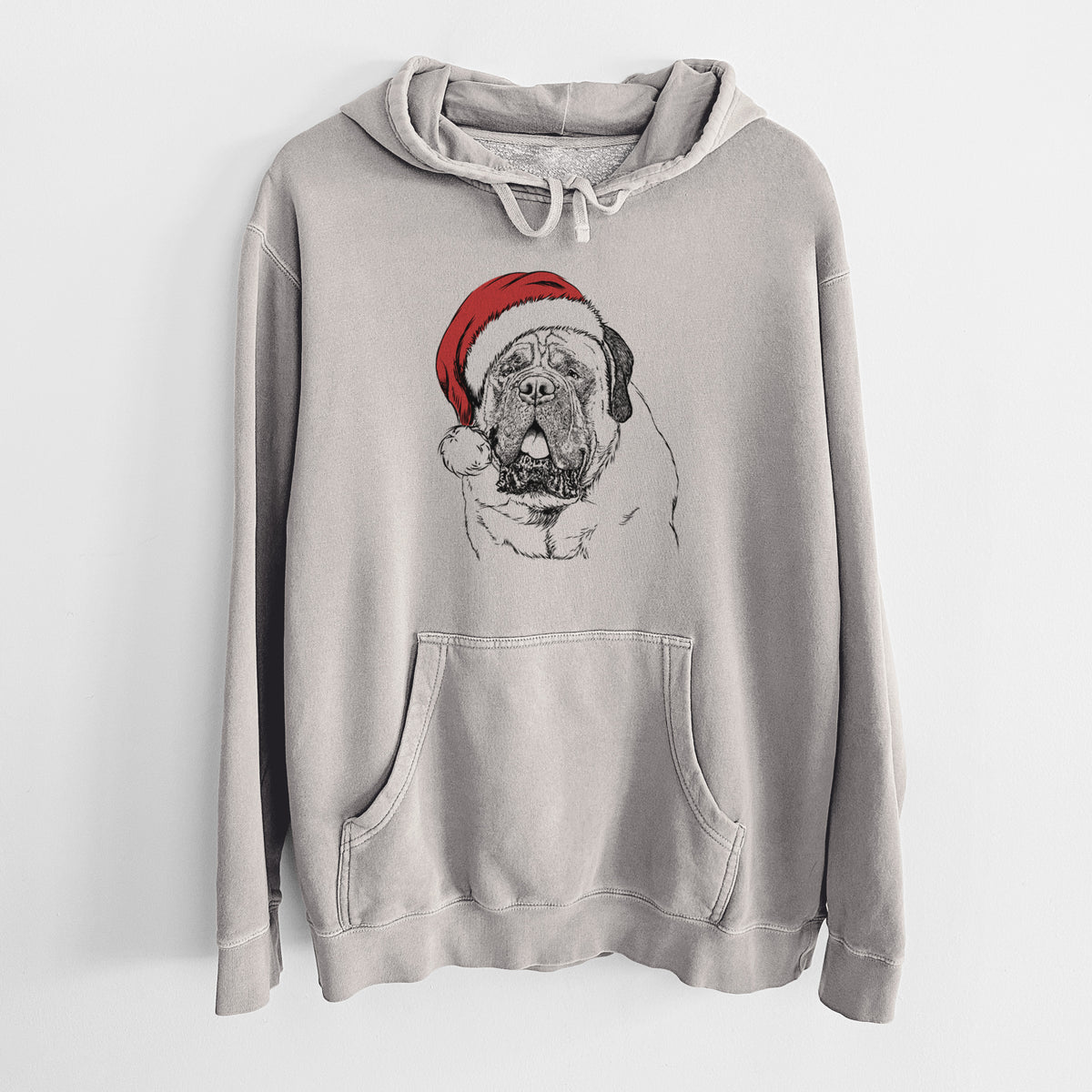 Santa Hat Jed the English Mastiff - Unisex Pigment Dyed Hoodie