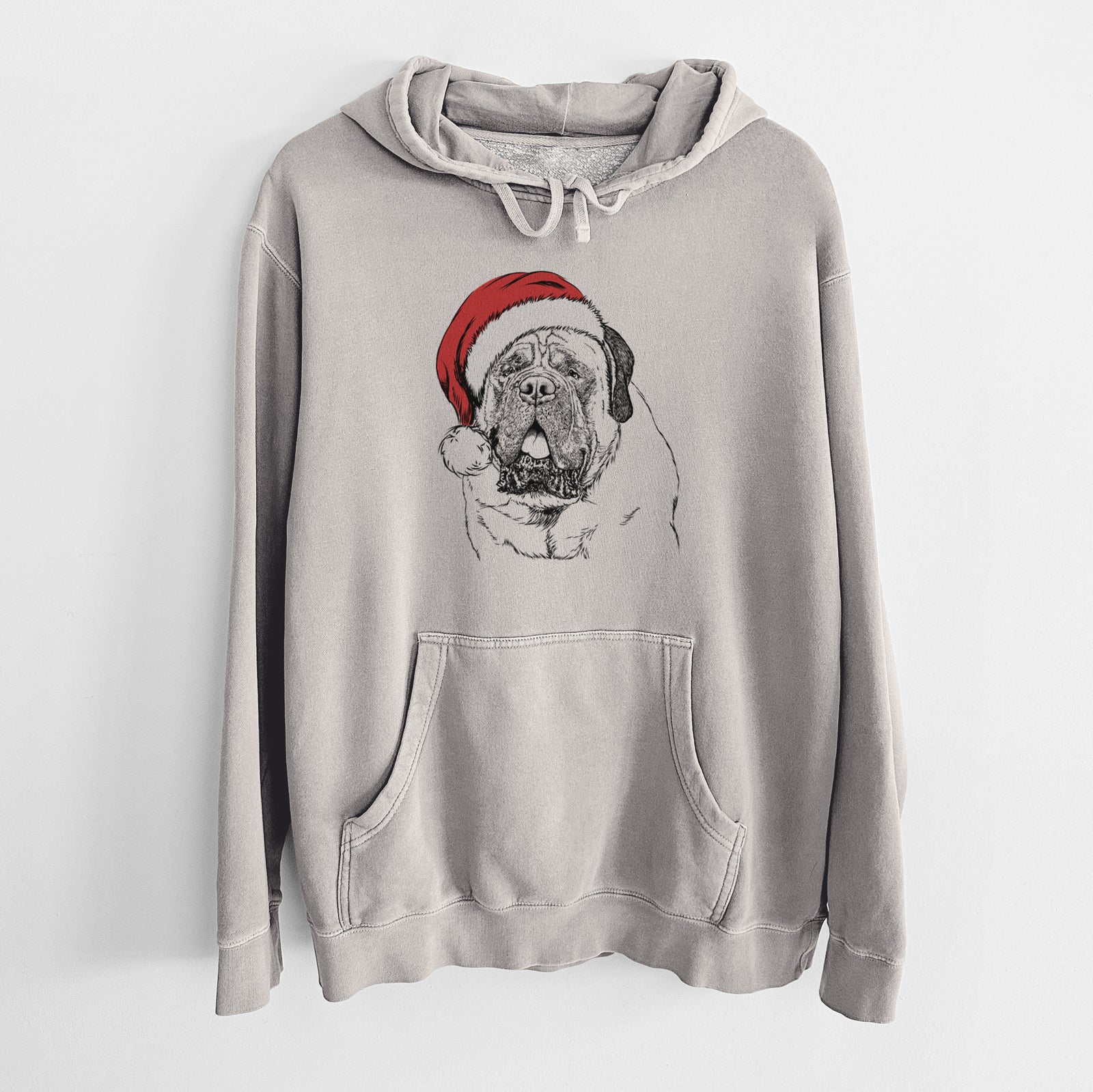Santa Hat Jed the English Mastiff - Unisex Pigment Dyed Hoodie