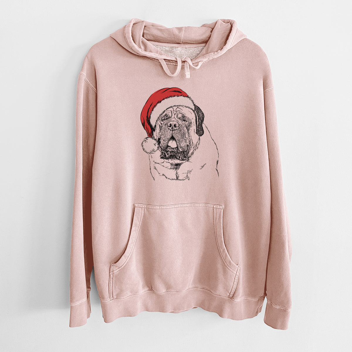 Santa Hat Jed the English Mastiff - Unisex Pigment Dyed Hoodie