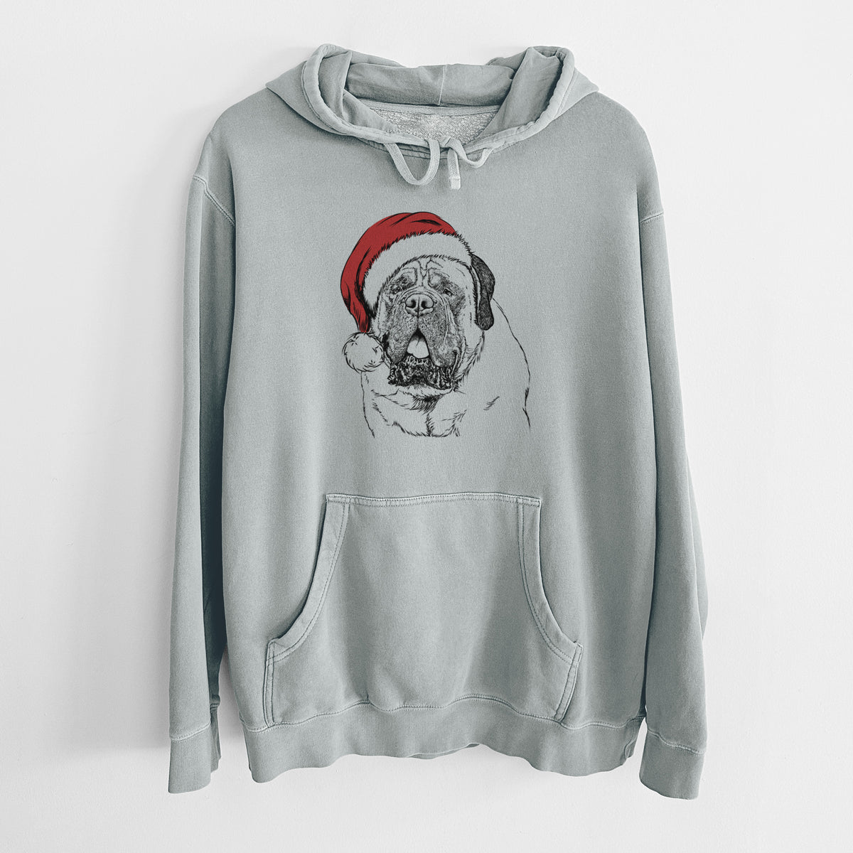 Santa Hat Jed the English Mastiff - Unisex Pigment Dyed Hoodie