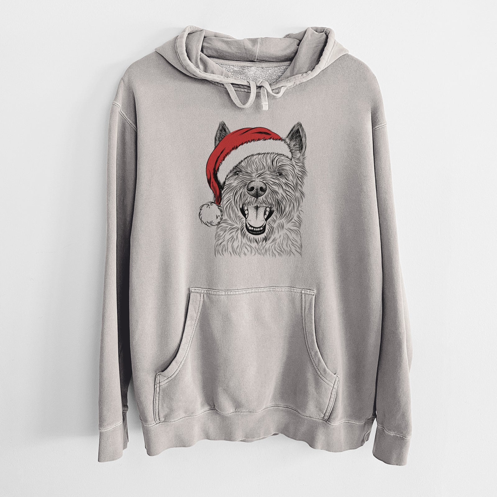 Santa Hat Jeff the Cairn Terrier - Unisex Pigment Dyed Hoodie