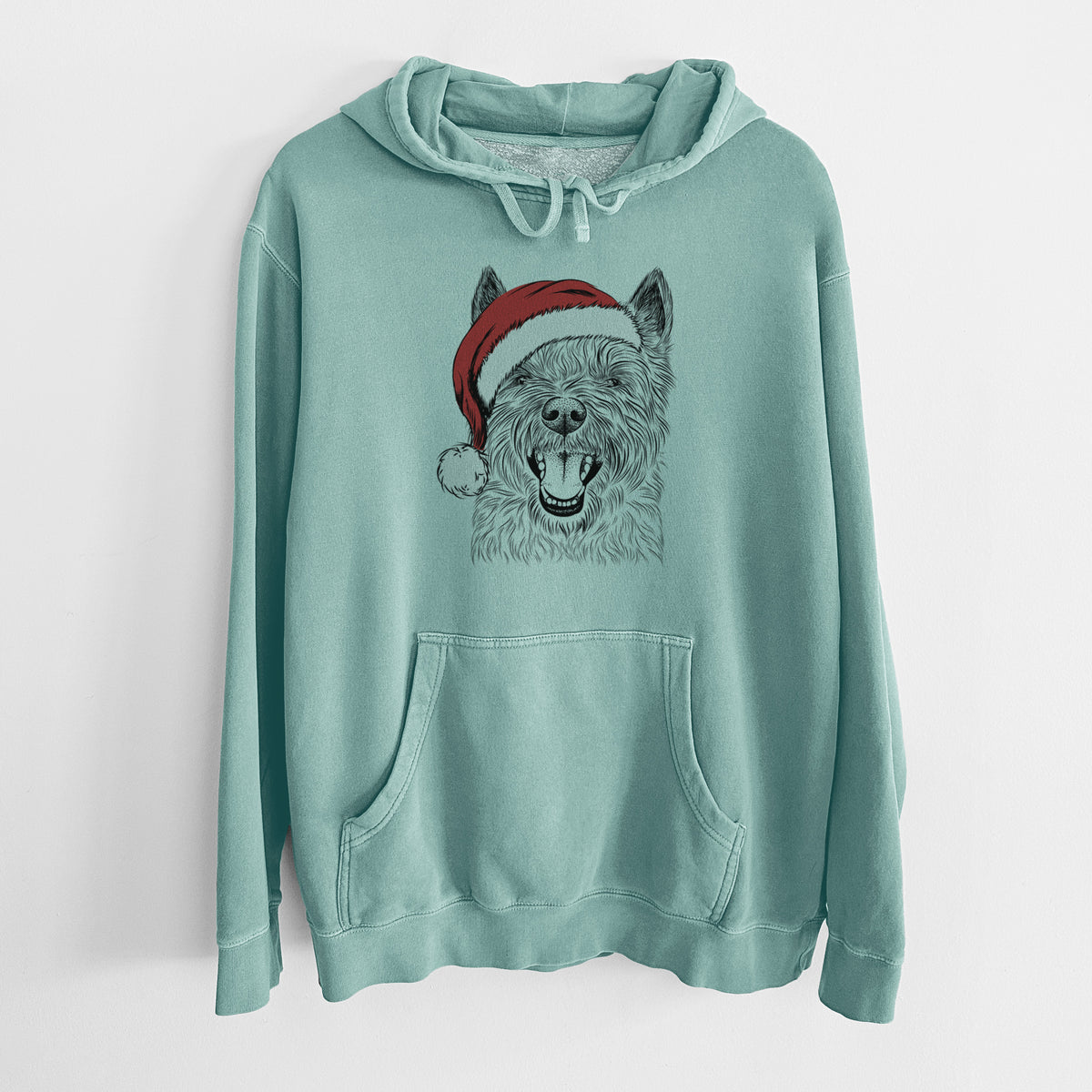 Santa Hat Jeff the Cairn Terrier - Unisex Pigment Dyed Hoodie