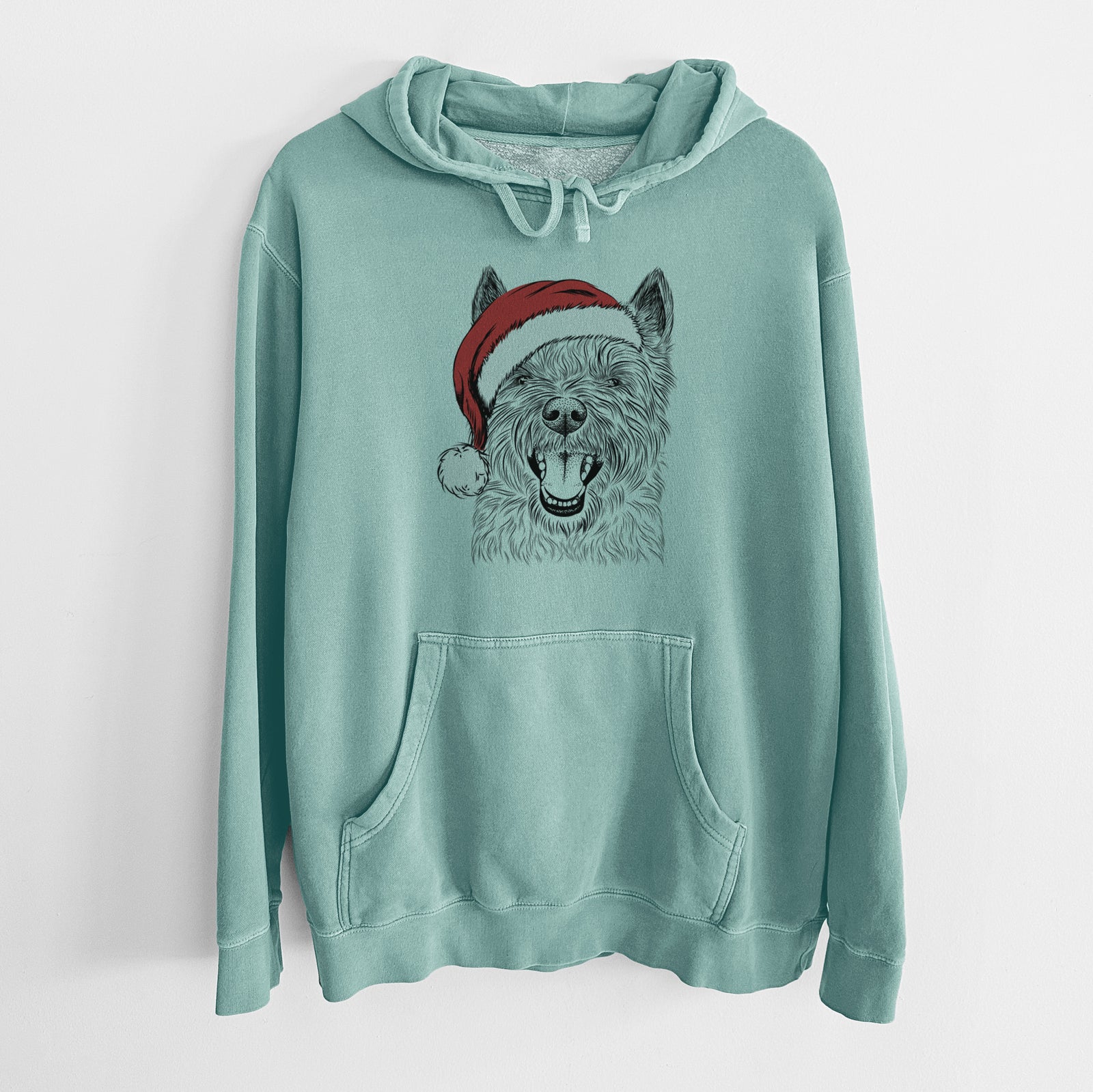 Santa Hat Jeff the Cairn Terrier - Unisex Pigment Dyed Hoodie